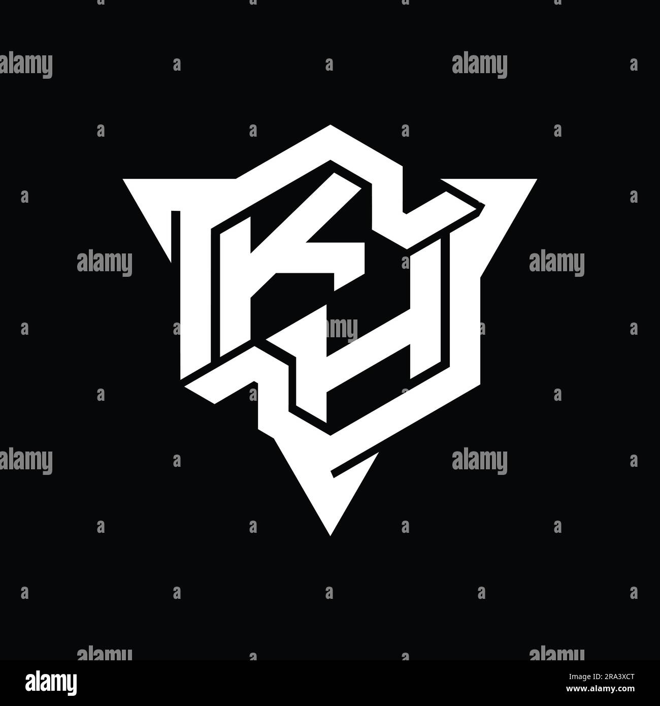 KH lettre logo monogramme forme hexagonale avec contour triangulaire style de jeu modèle de conception Banque D'Images