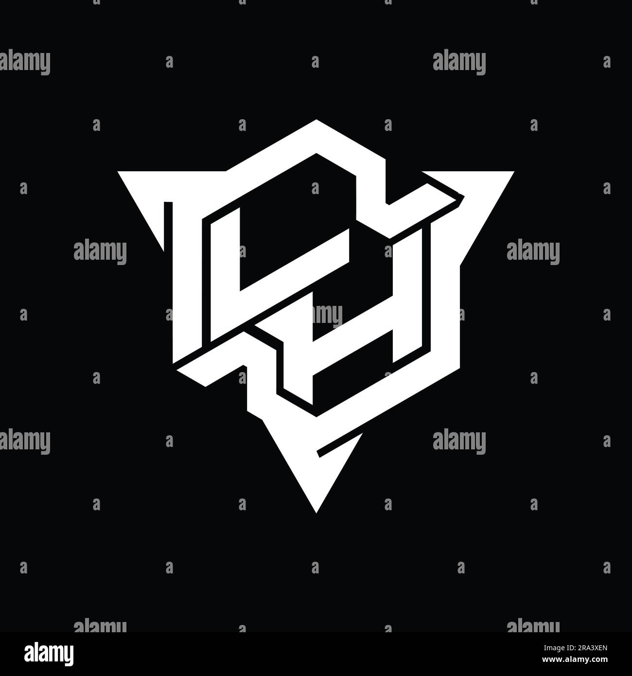 LH Letter logo monogramme forme hexagonale avec contour triangulaire style de jeu modèle de conception Banque D'Images