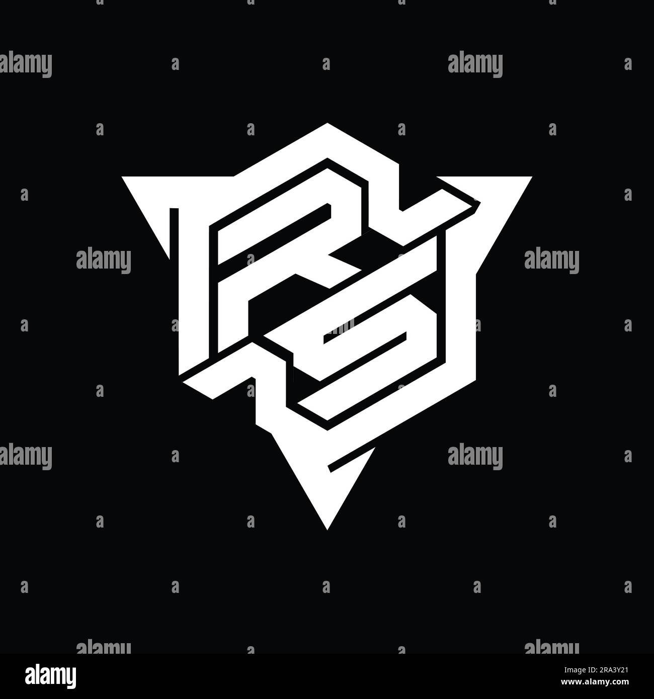 Logo lettre RS monogramme forme hexagonale avec contour triangulaire style jeu modèle de conception Banque D'Images