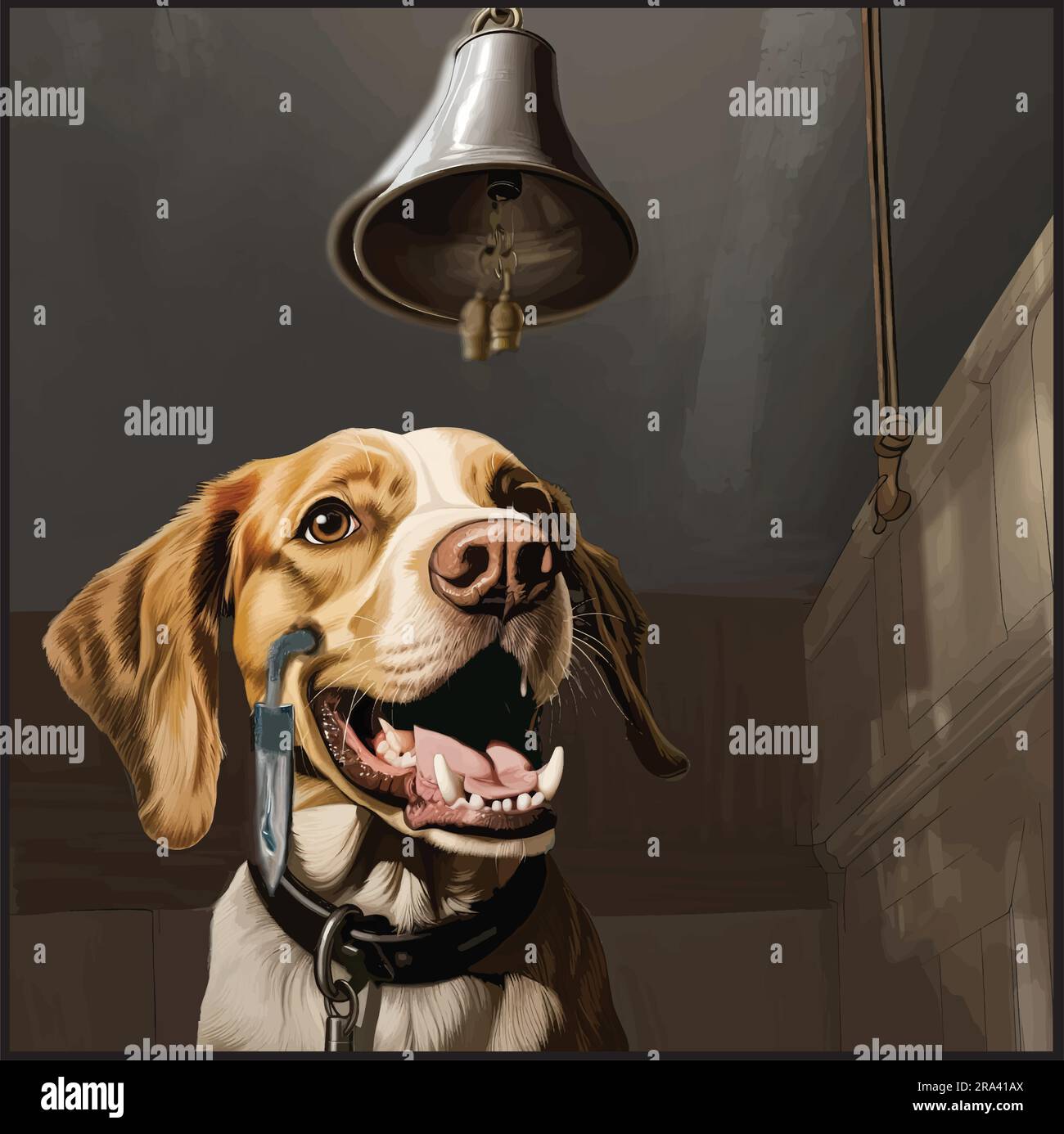 Illustration de l'expérience canine de Pavlov où un chien a été conditionné à saliver lorsqu'il a entendu une sonnerie dans l'attente de nourriture. Illustration de Vecteur