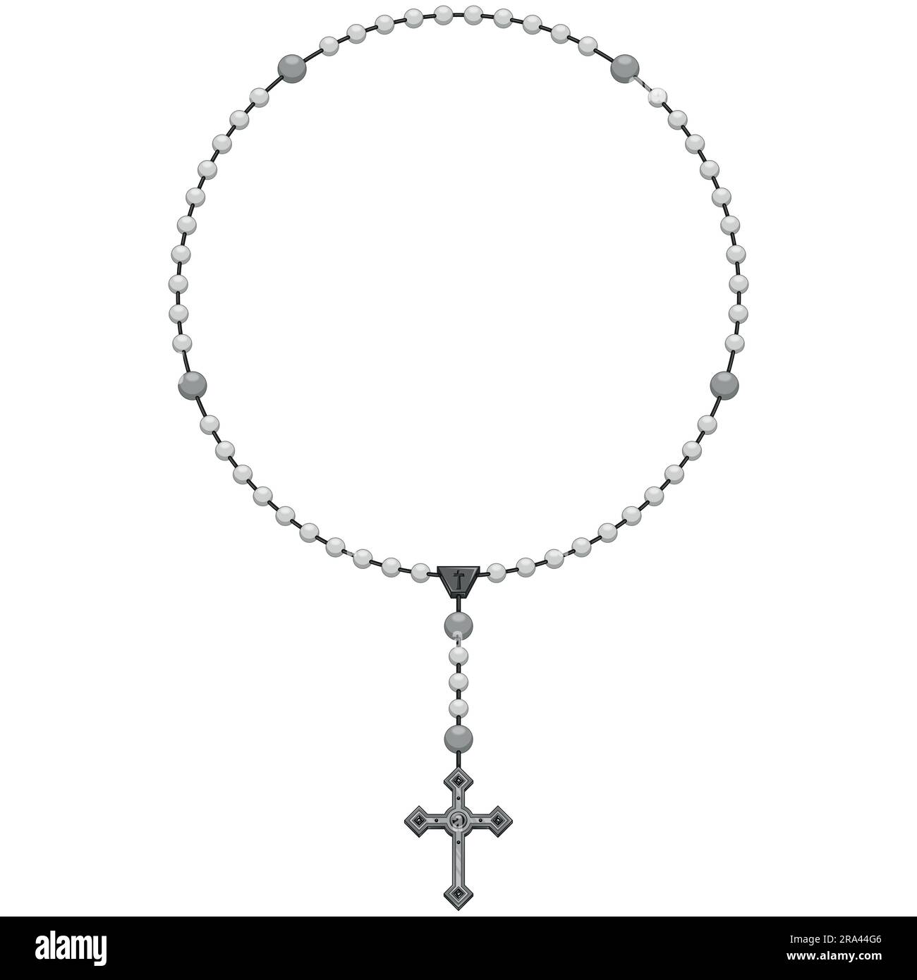 Dessin vectoriel de rosaire avec croix chrétienne, symbole de la religion catholique, rosaire avec une forme circulaire Illustration de Vecteur