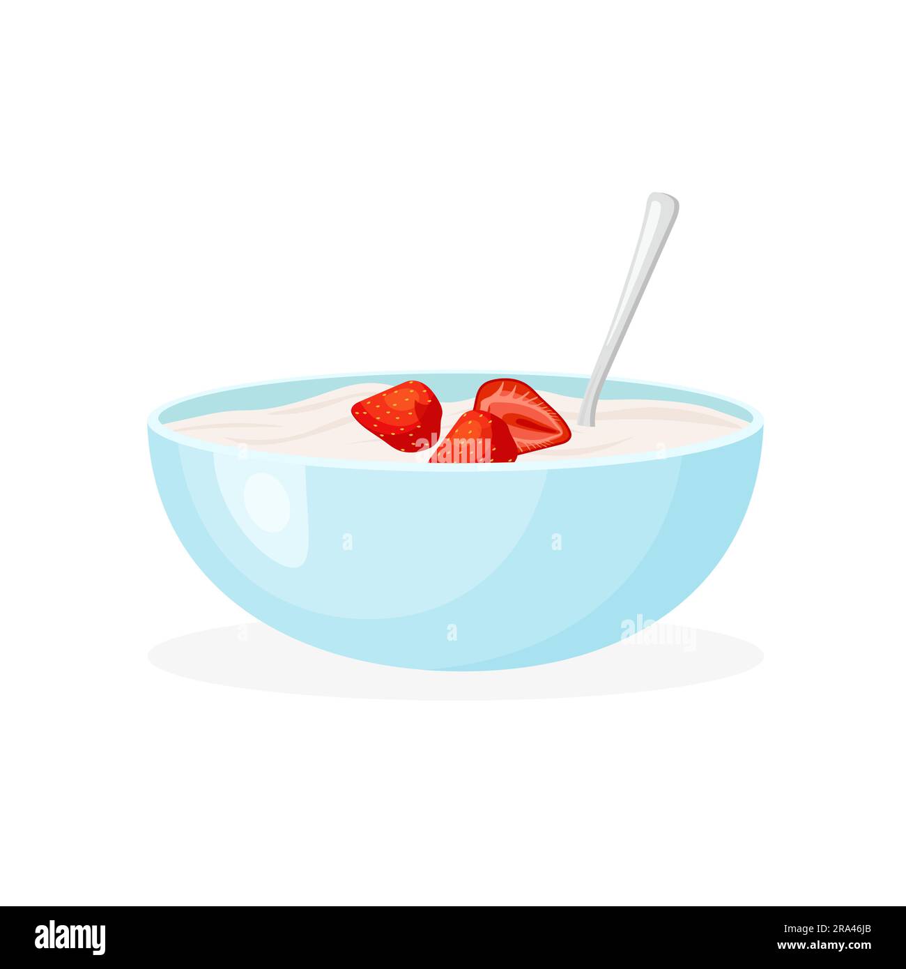 Petit déjeuner au lait de céréales avec fraise. Flocons d'avoine ou céréales croquantes. Aliments sains et sucrés. Illustration vectorielle de style plat tendance isolée. Illustration de Vecteur