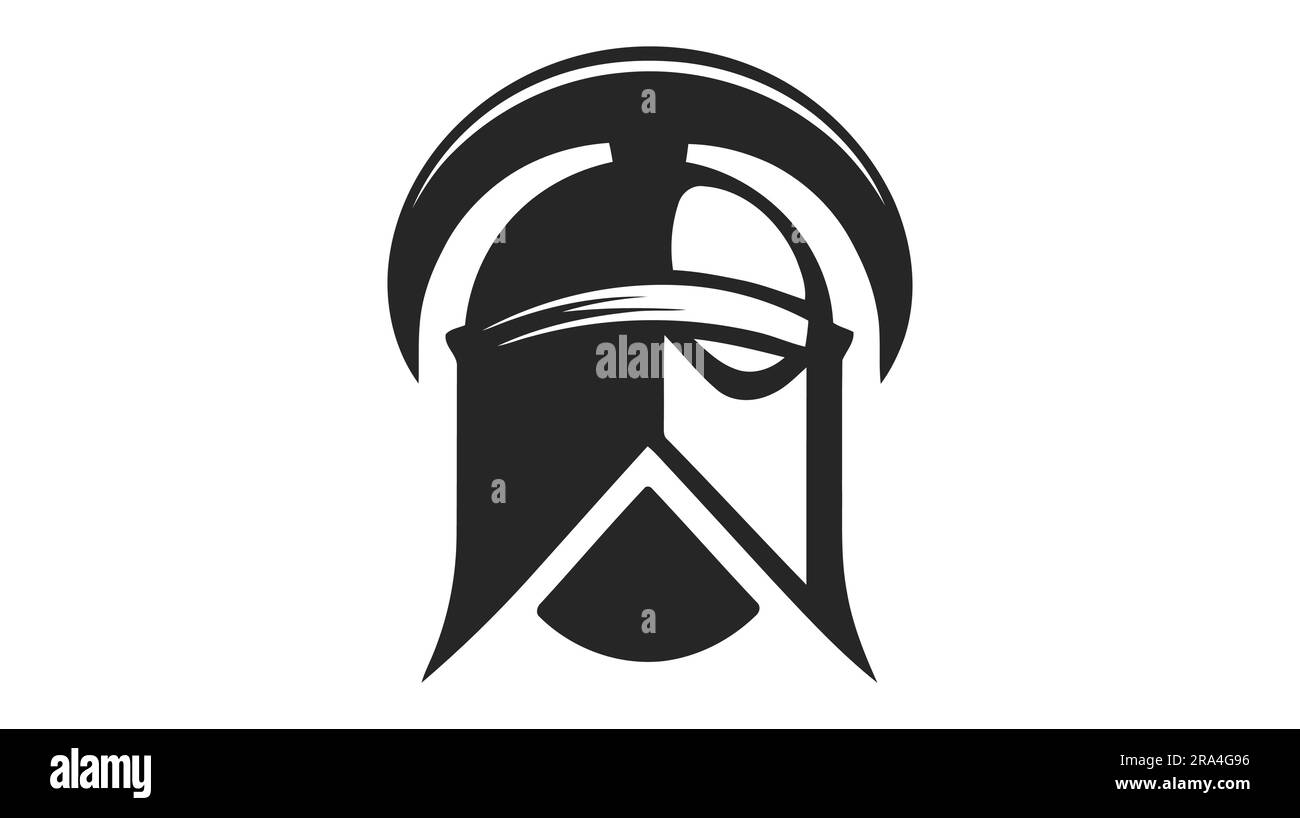 Casque de guerrier Chevalier, armure heraldry de soldat médiéval, gladiateur romain ancien ou combattant spartien. Logo vectoriel, icône. Illustration de Vecteur