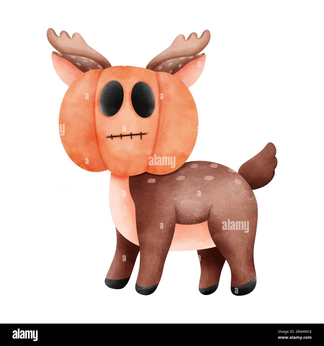 Captivante illustration de l'aquarelle sur le thème d'halloween avec un joli renne et une fête de citrouille.Halloween. Banque D'Images