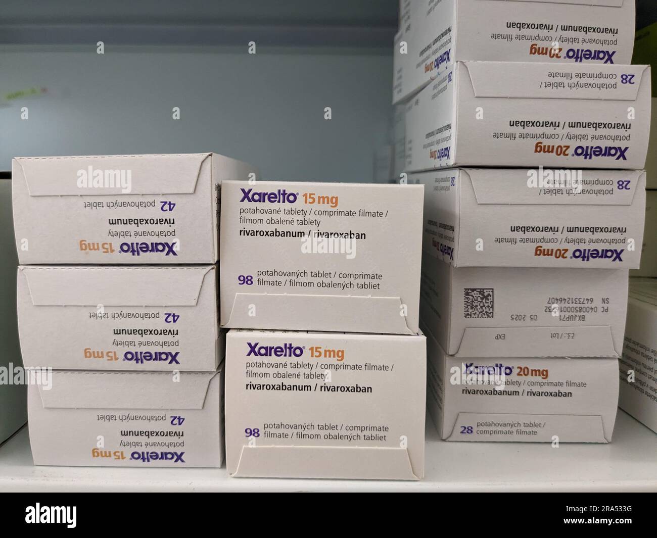 XARELTO, médicament pour réduire les accidents vasculaires cérébraux et les caillots sanguins par Bayer Healthcare.Prague, république tchèque Banque D'Images