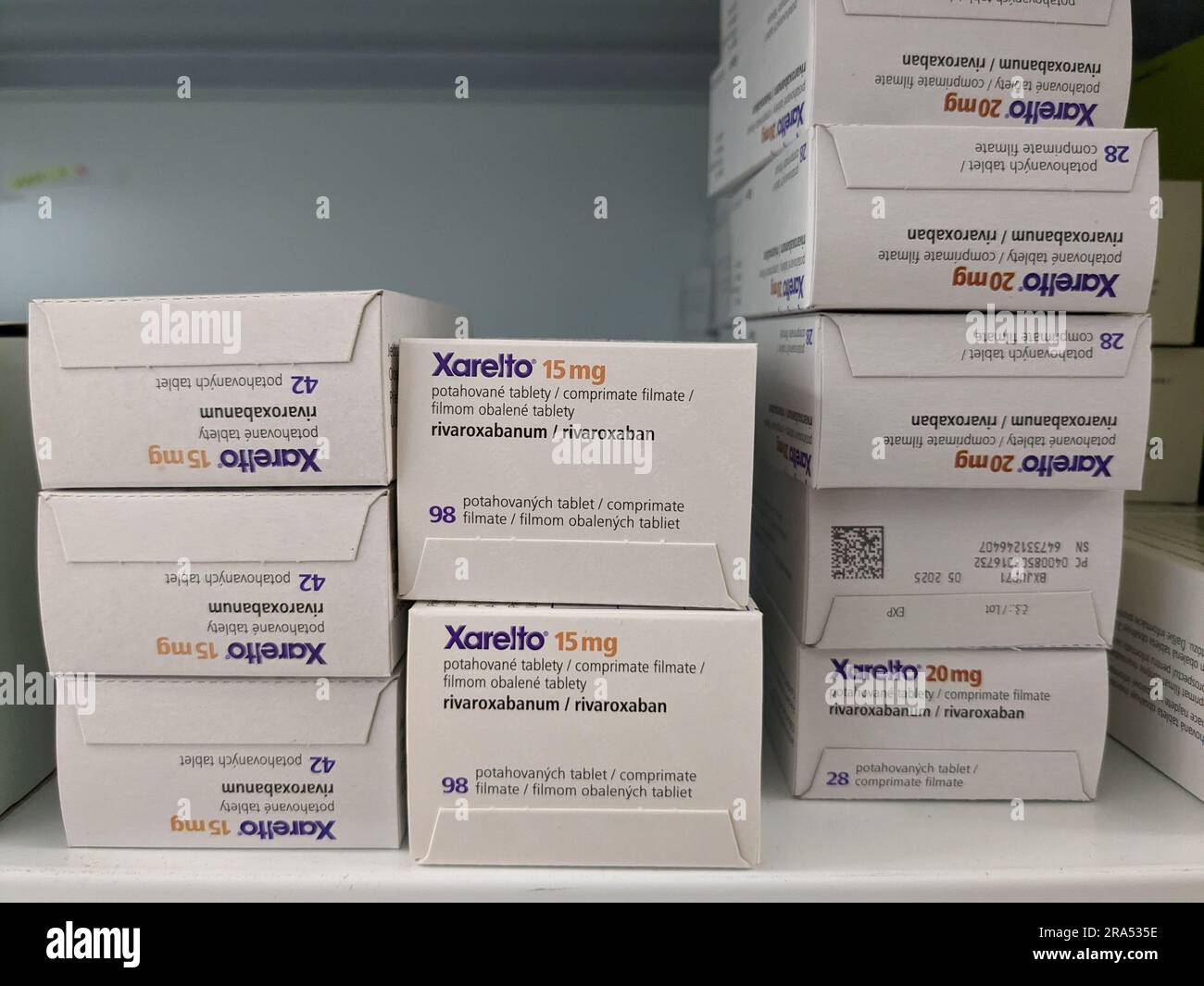 XARELTO, médicament pour réduire les accidents vasculaires cérébraux et les caillots sanguins par Bayer Healthcare.Prague, république tchèque Banque D'Images
