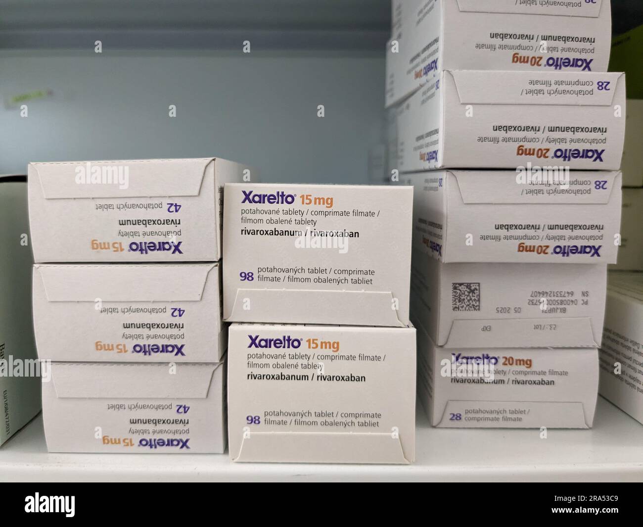 XARELTO, médicament pour réduire les accidents vasculaires cérébraux et les caillots sanguins par Bayer Healthcare.Prague, république tchèque Banque D'Images