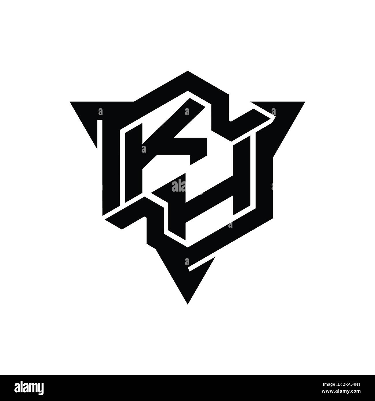 KH lettre logo monogramme forme hexagonale avec contour triangulaire style de jeu modèle de conception Banque D'Images