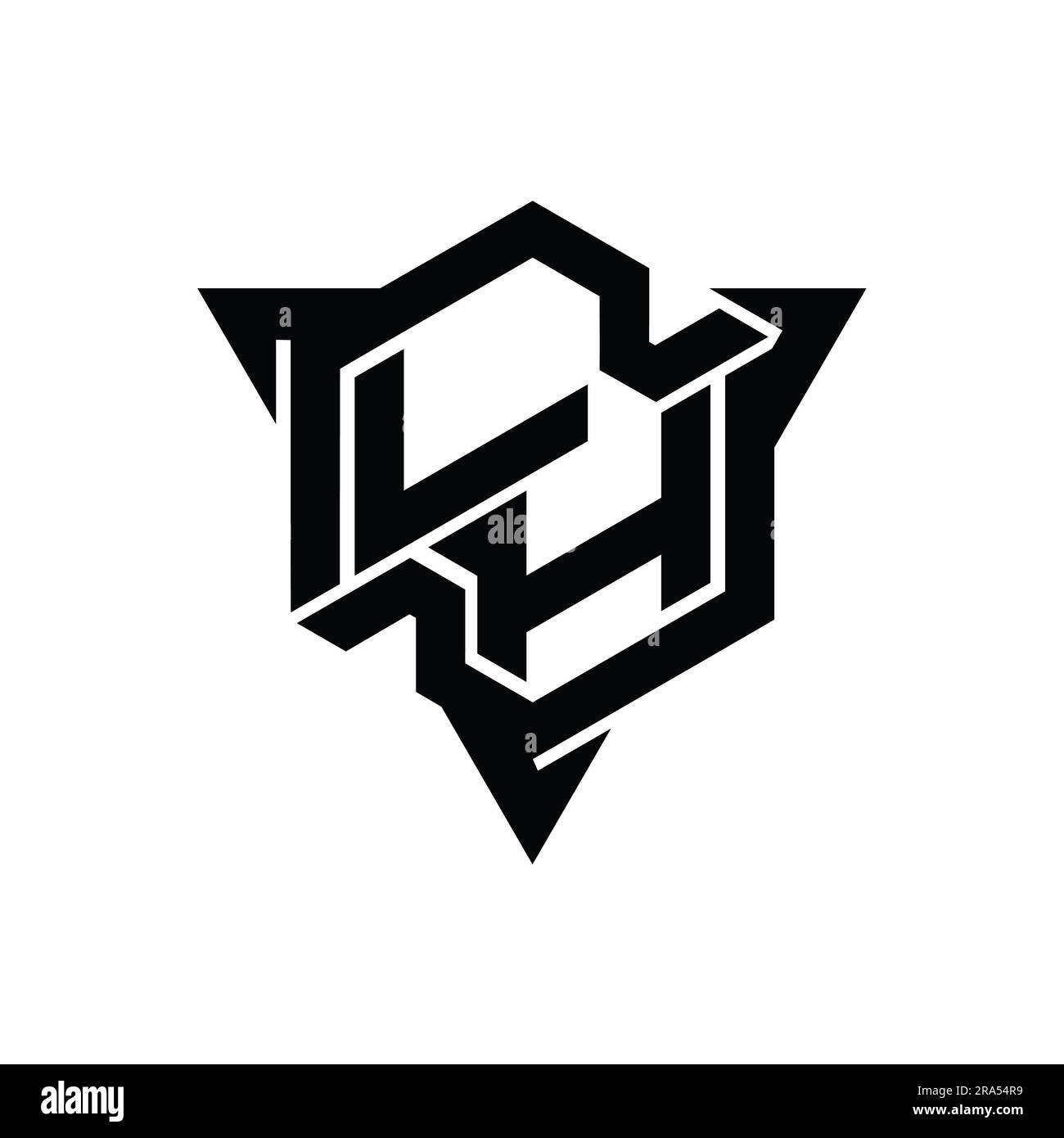 LH Letter logo monogramme forme hexagonale avec contour triangulaire style de jeu modèle de conception Banque D'Images