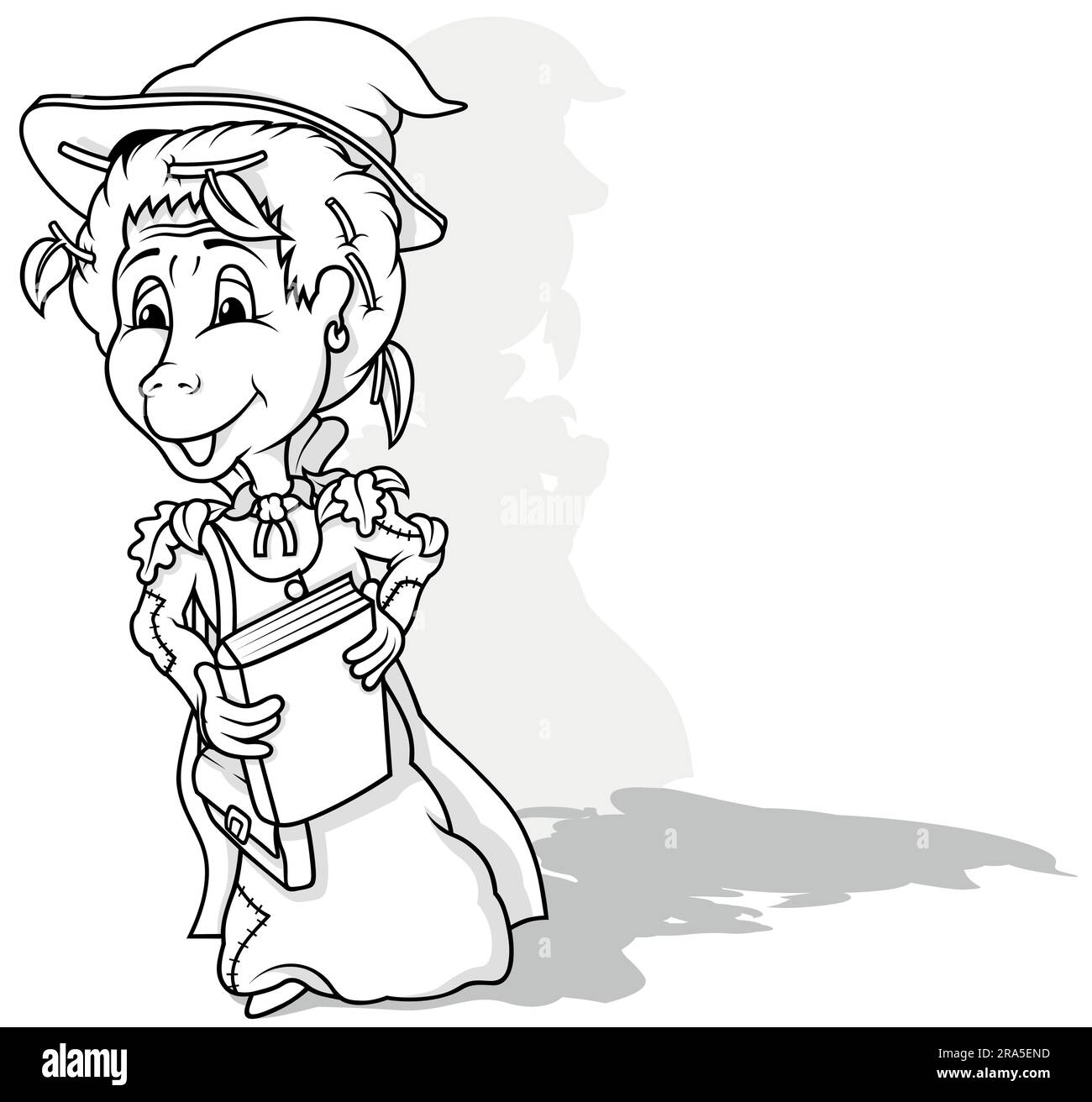 Dessin d'une sorcière forestière avec un livre de sorts Illustration de Vecteur