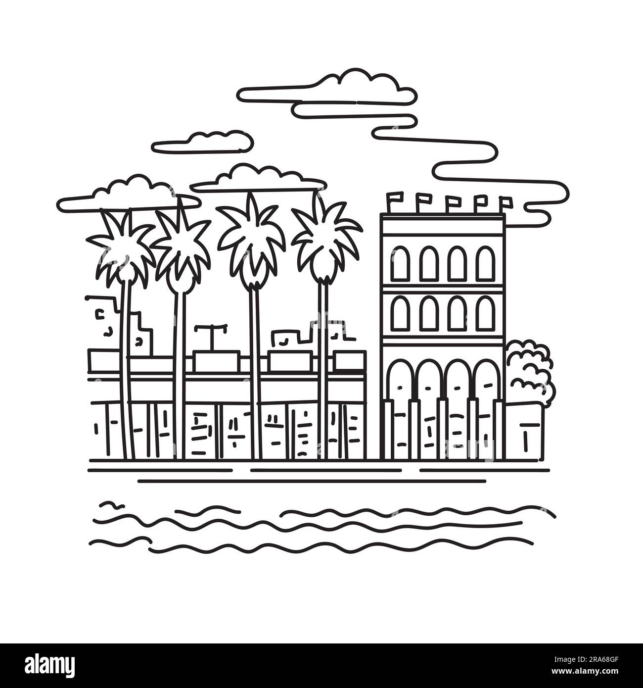 Illustration mono ligne du quartier de Venice Beach de la ville de Los Angeles dans la région de Westside du comté de Los Angeles, Californie USA fait moi Banque D'Images