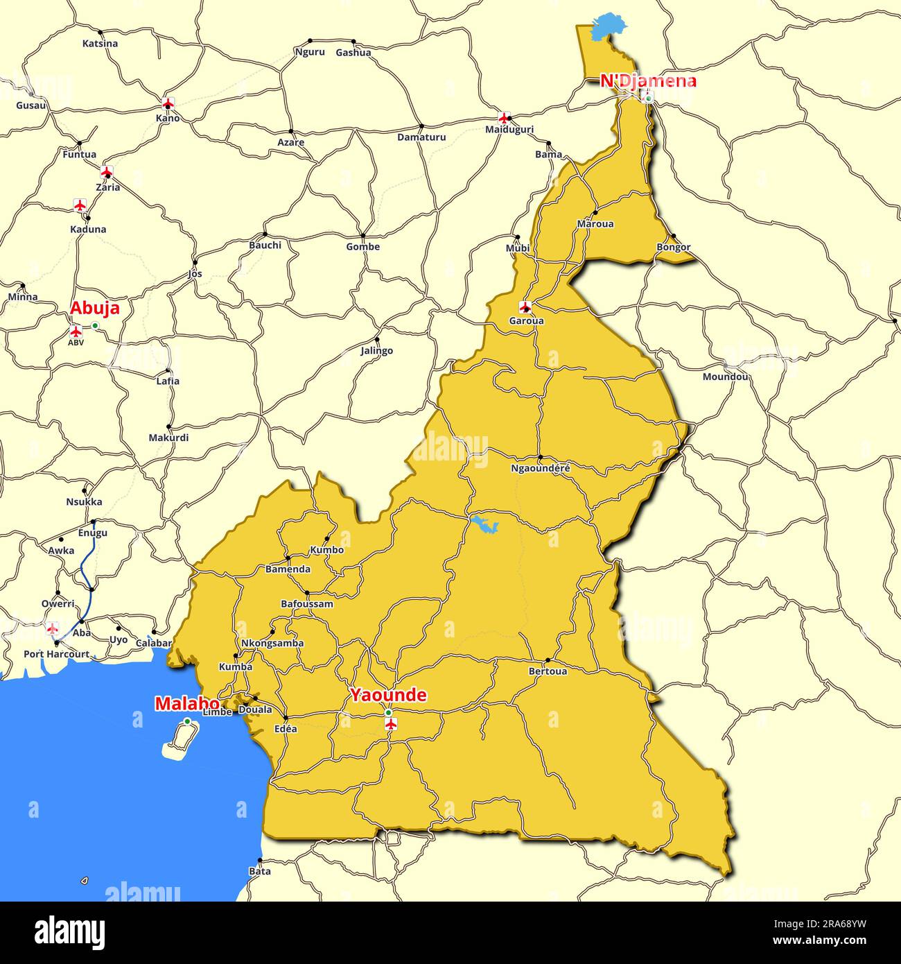 Carte du Cameroun avec routes principales et autoroutes Photo Stock Alamy
