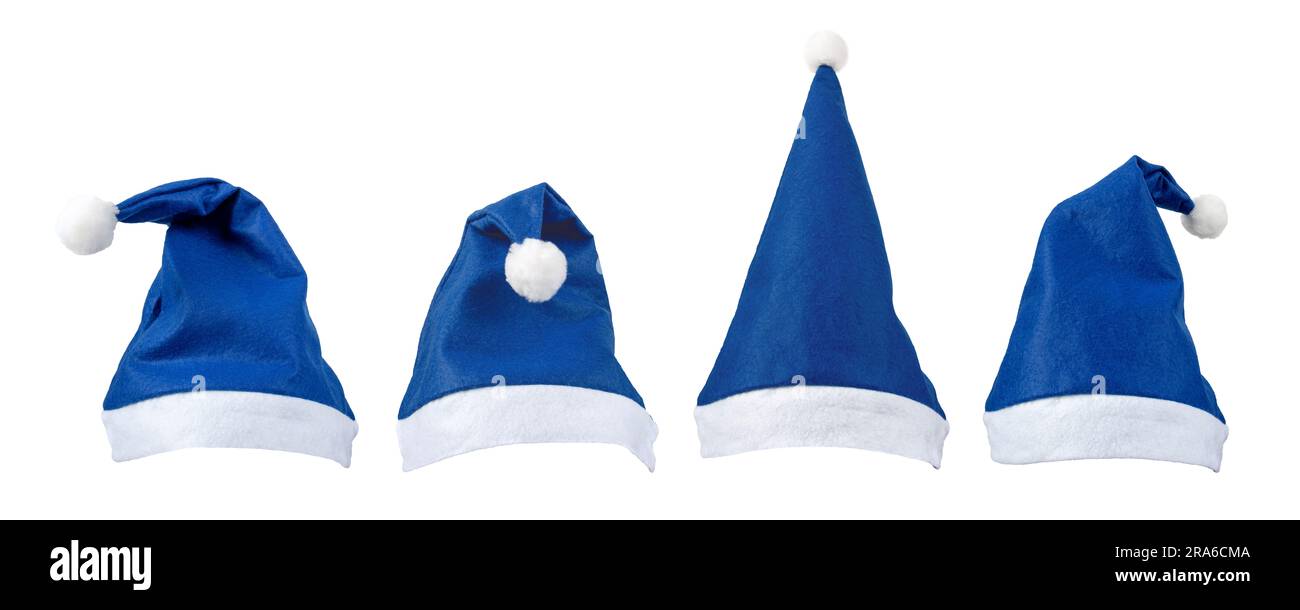 Chapeau bleu du Père Noël avec ensemble de fourrure blanche isolé sur blanc. Décoration de Noël. Banque D'Images
