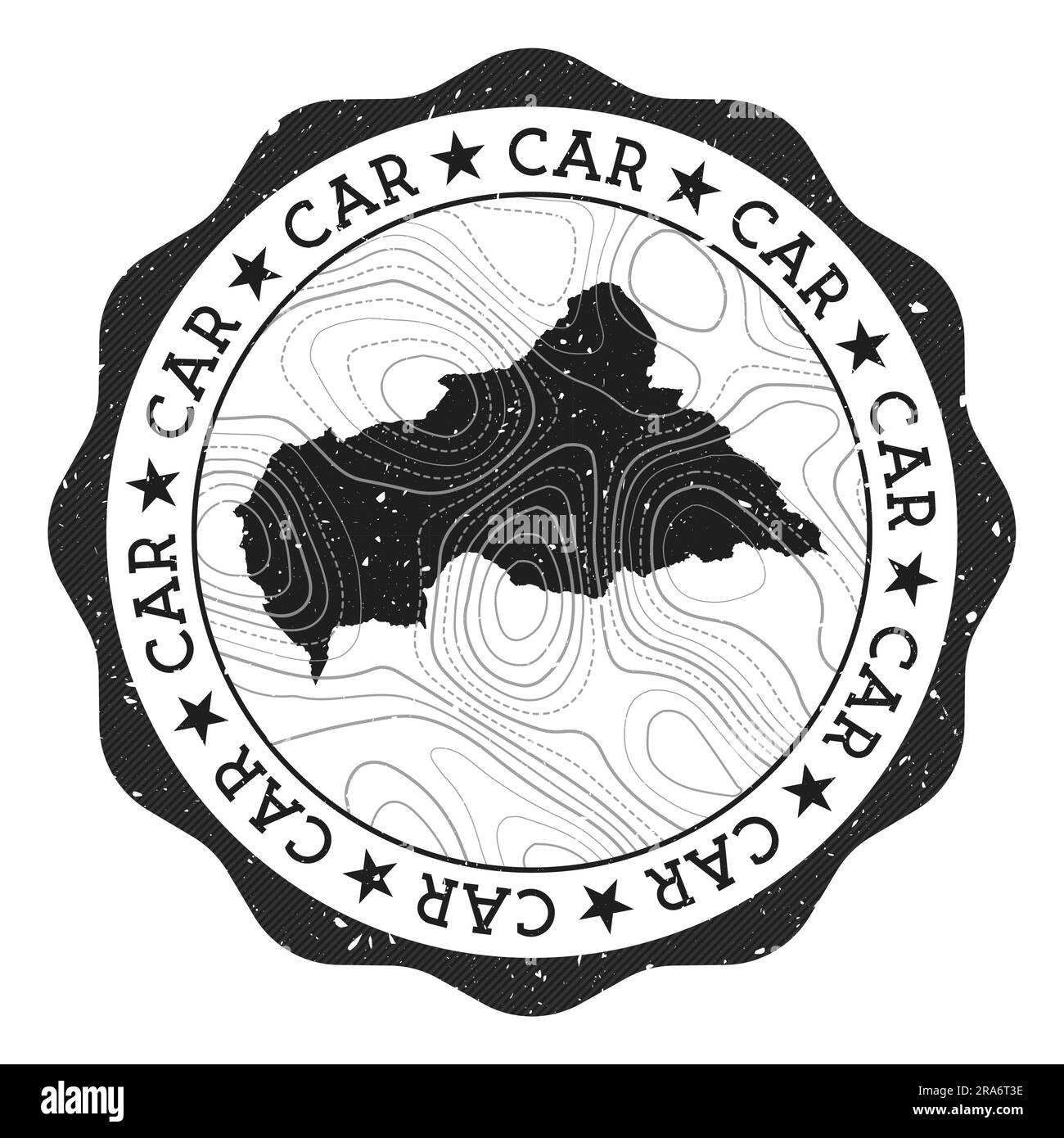 Timbre extérieur de VOITURE. Autocollant rond avec carte du pays avec isolines topographiques. Illustration vectorielle. Illustration de Vecteur