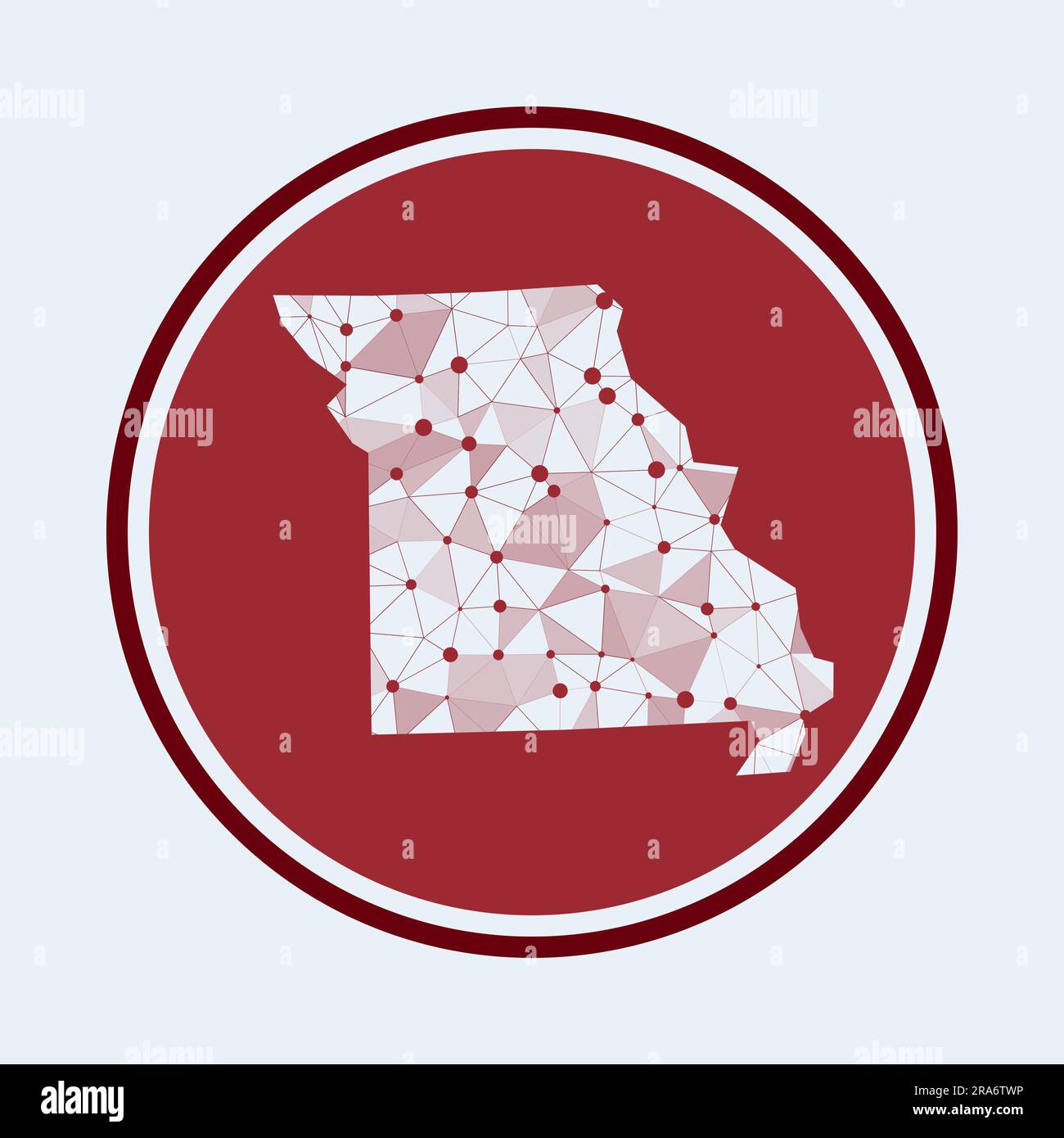 Icône du Missouri. Logo tech tendance de l'état américain. Motif rond en maille géométrique. Technologie, internet, réseau, concept de télécommunication. Illustration de Vecteur