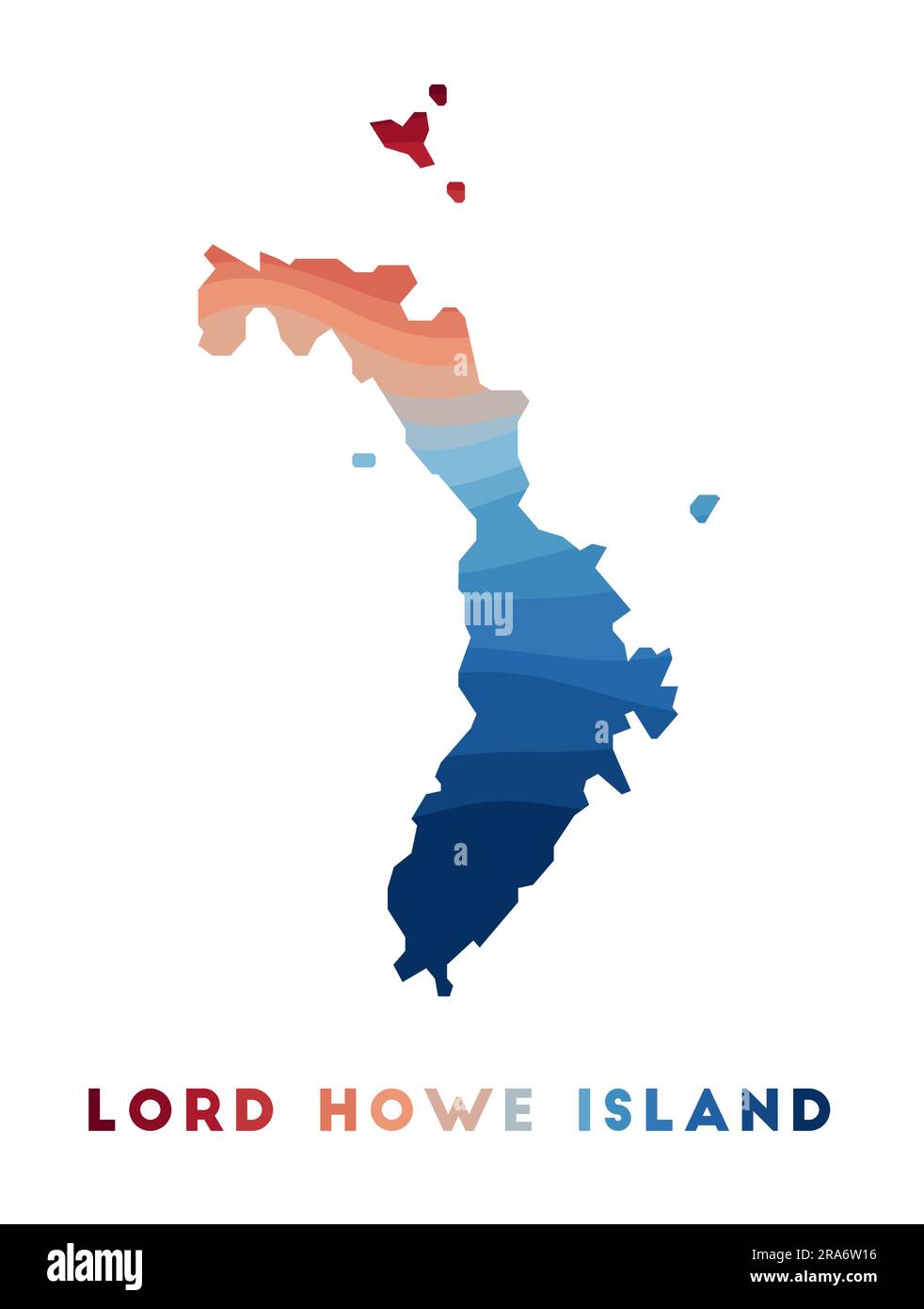 Carte de l'île Lord Howe. Carte de l'île avec de belles vagues géométriques dans les couleurs bleu rouge. Forme de Lord Howe. Illustration vectorielle. Illustration de Vecteur