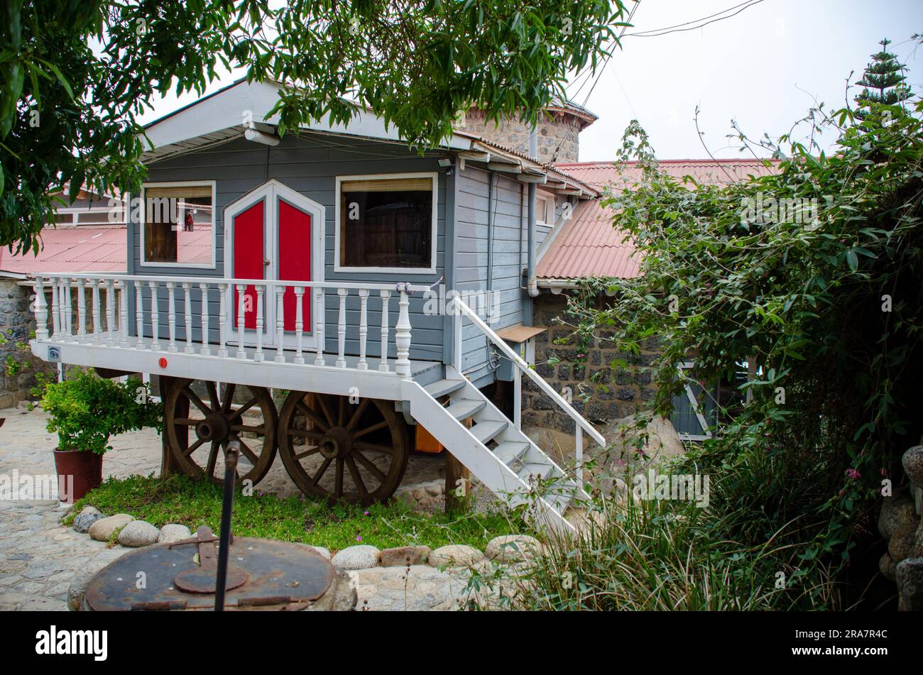 Décoration de jardin à Isla Negra House, résidence de Pablo Neruda, Banque D'Images