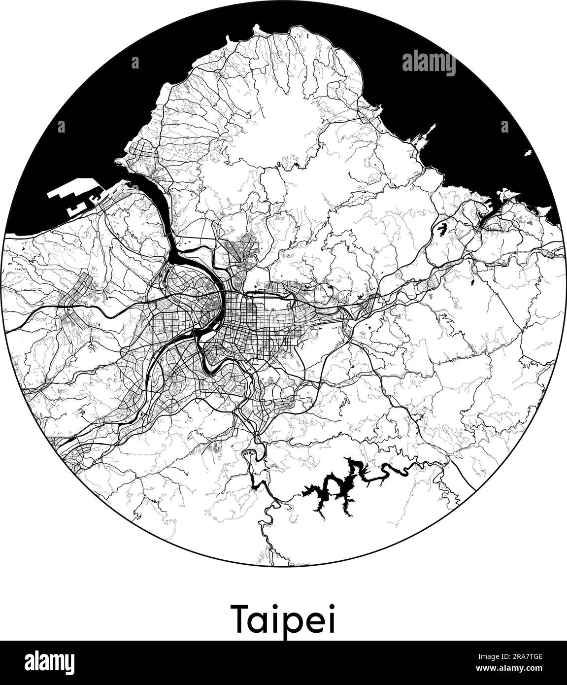 Carte de la ville Taipei Chine Asie illustration vectorielle noir blanc Illustration de Vecteur