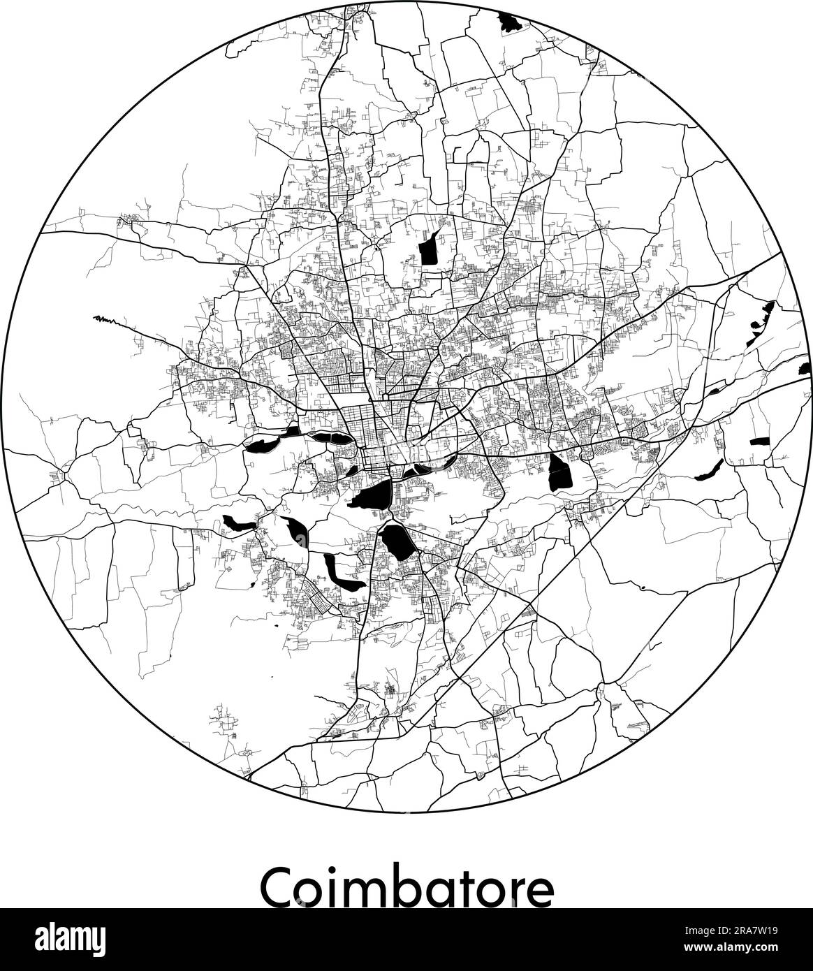 Carte de la ville Coimbatore Inde Asie illustration vecteur noir blanc Illustration de Vecteur