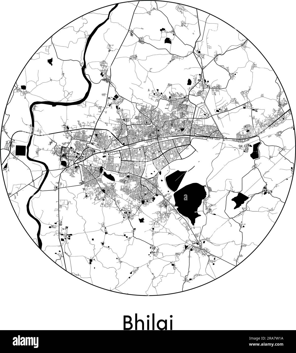 Carte de la ville Bhilai Inde Asie illustration vecteur noir blanc Illustration de Vecteur