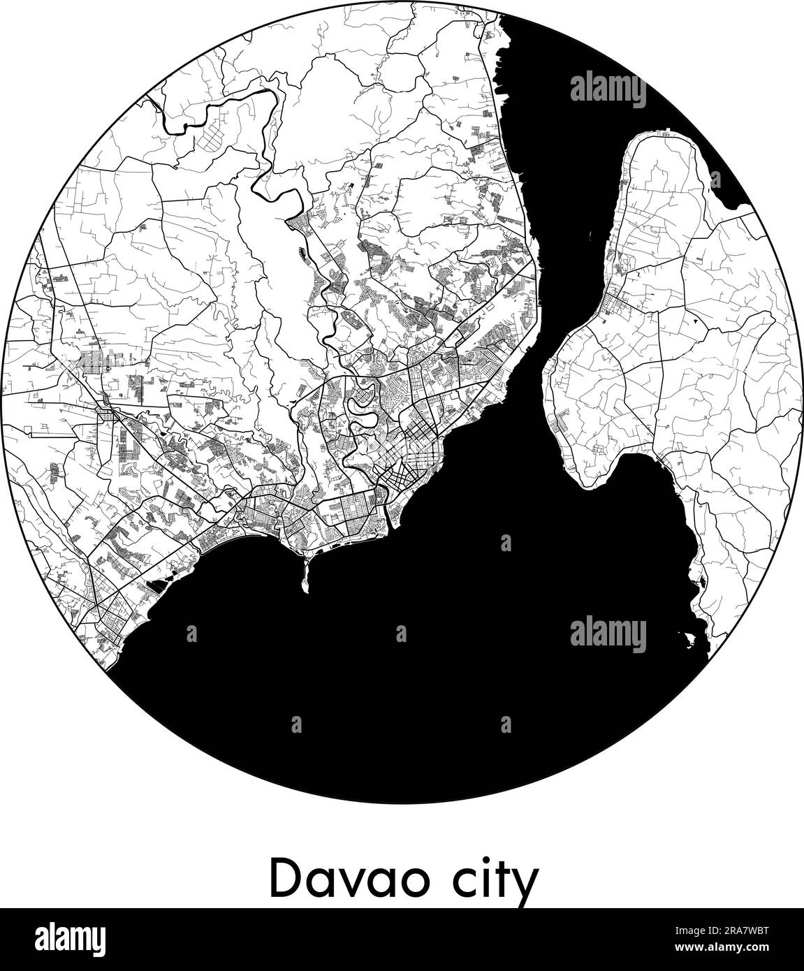 Carte de la ville Davao ville Philippines Asie vecteur illustration noir blanc Illustration de Vecteur