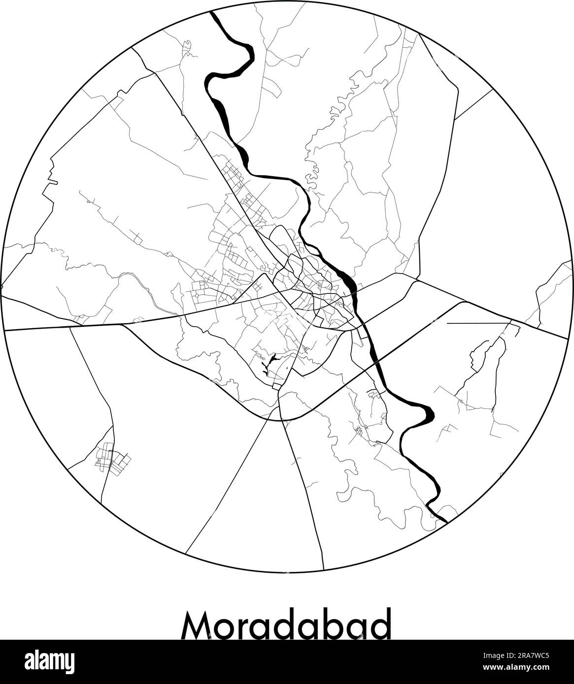 Carte de la ville Moradabad Inde Asie illustration vecteur noir blanc Illustration de Vecteur