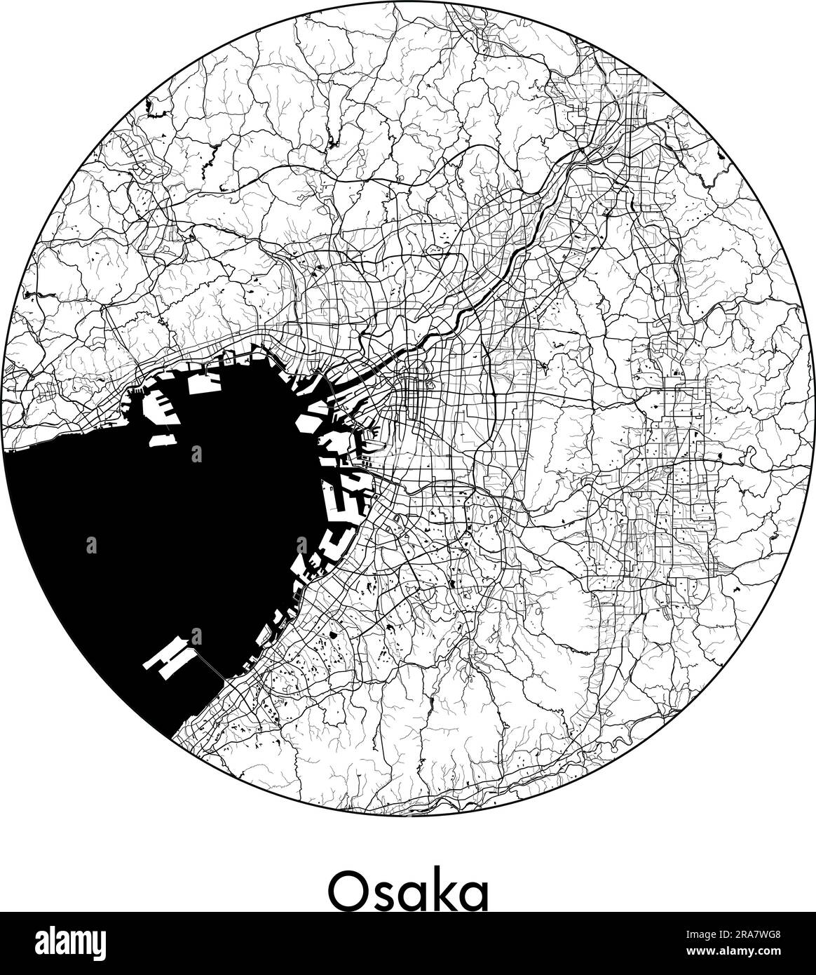 Carte de la ville Osaka Japon Asie illustration vecteur noir blanc Illustration de Vecteur