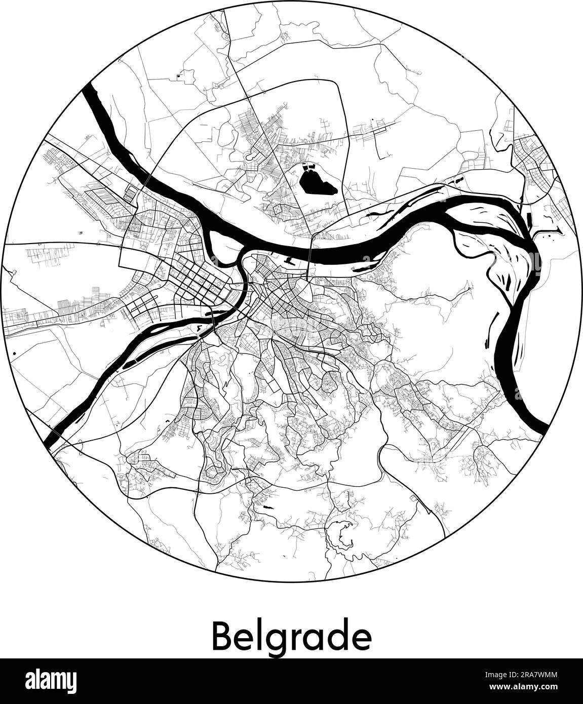 Carte de la ville Belgrade Serbie Europe illustration vectorielle noir blanc Illustration de Vecteur