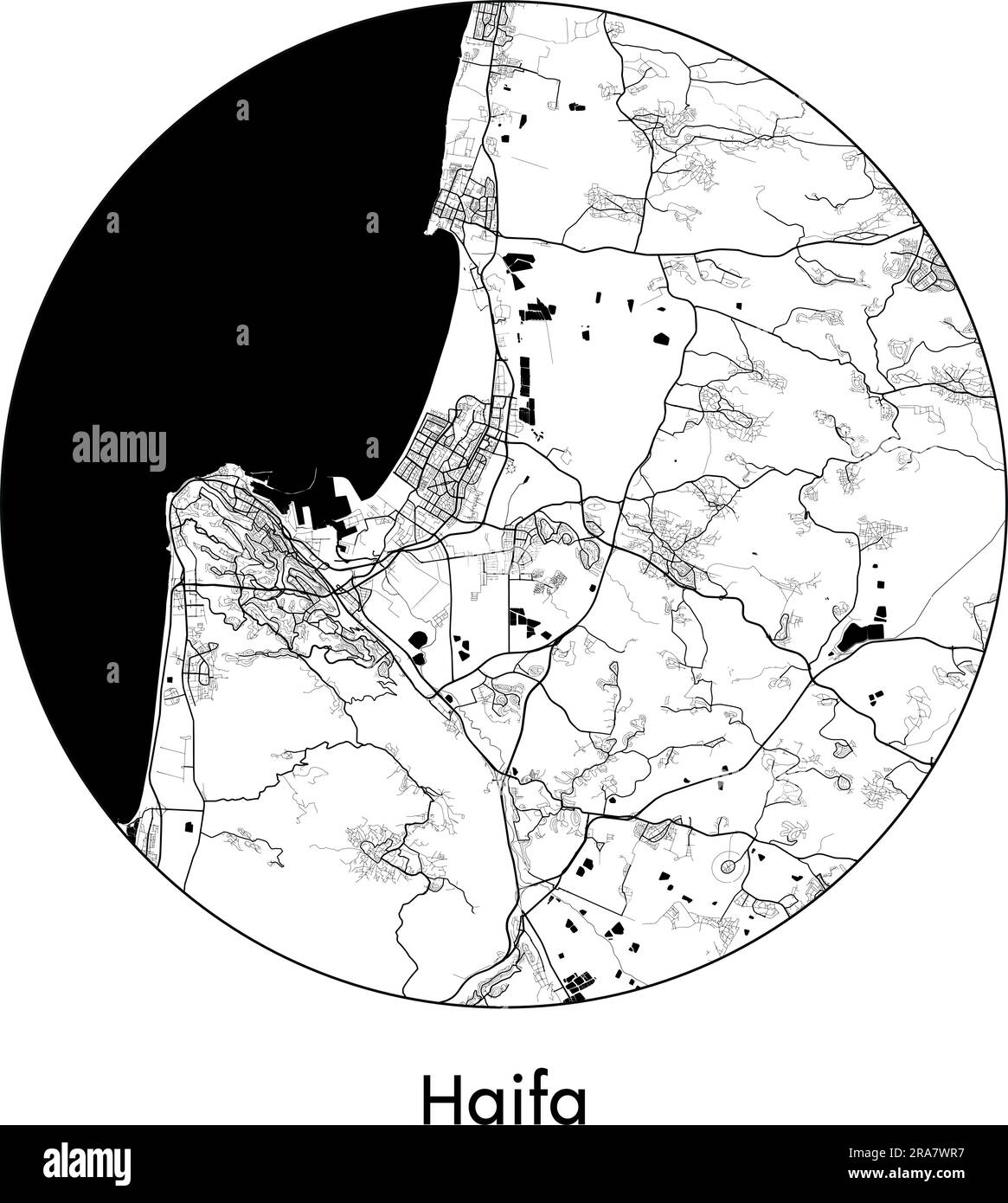 Carte de la ville Haifa Israël Asie illustration vecteur noir blanc Illustration de Vecteur
