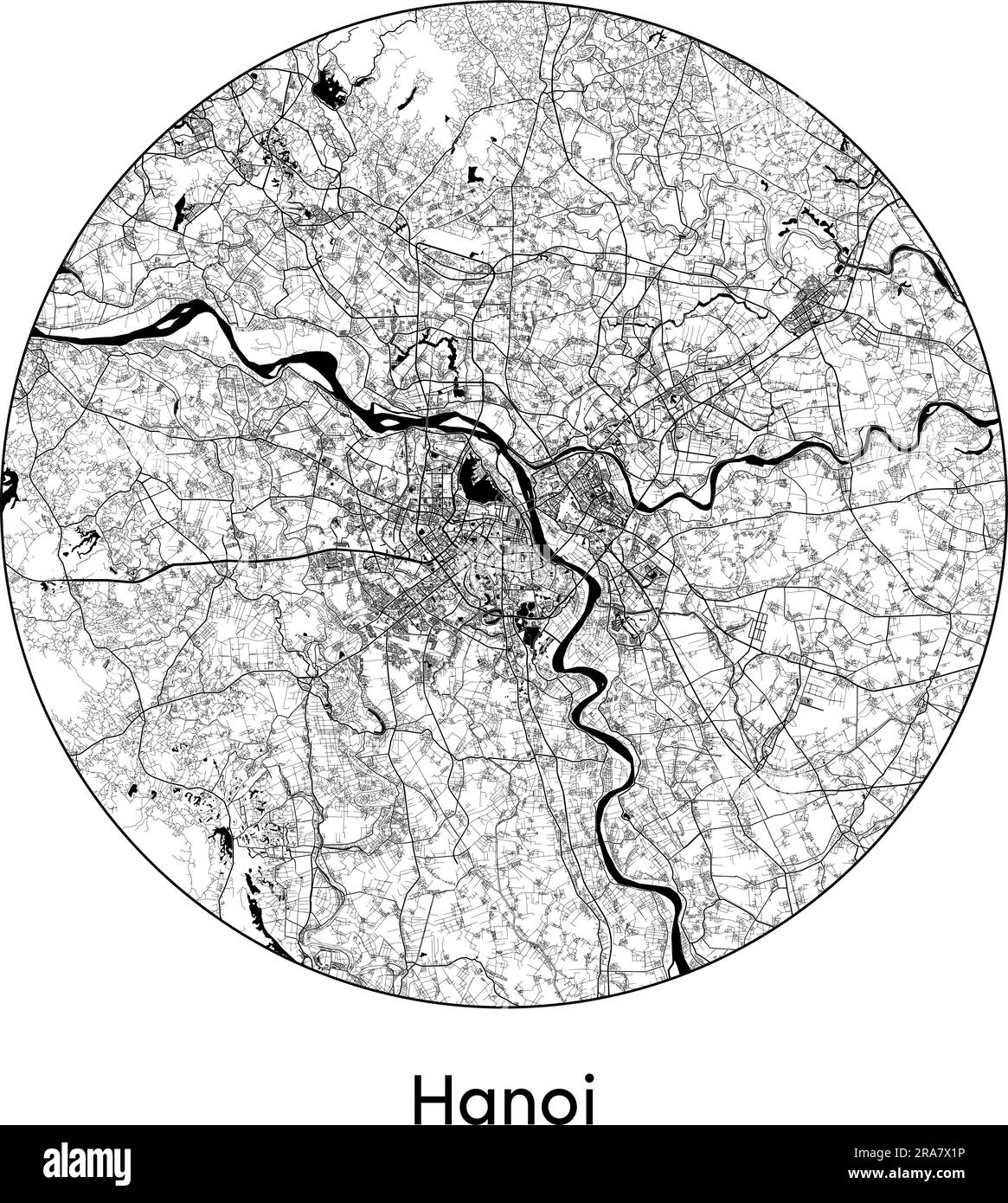 Carte de la ville Hanoi Vietnam Asie illustration vecteur noir blanc Illustration de Vecteur