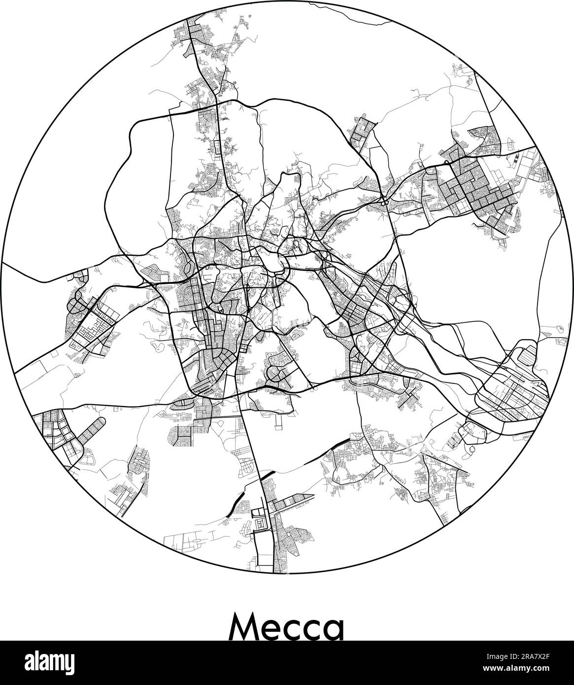 Carte de la ville la Mecque Arabie Saoudite Asie illustration vecteur noir blanc Illustration de Vecteur