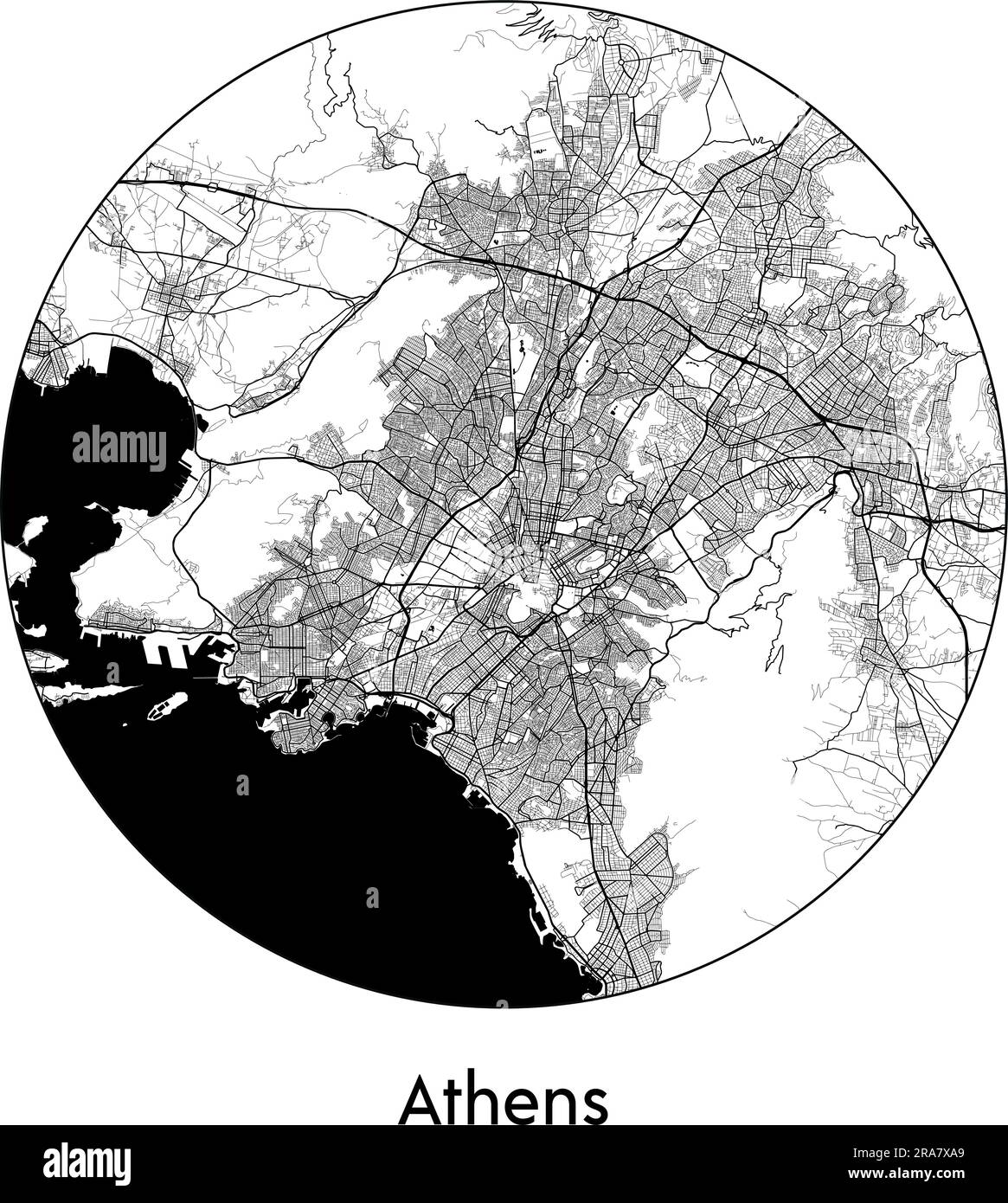 Carte de la ville Athènes Grèce Europe illustration vecteur noir blanc Illustration de Vecteur