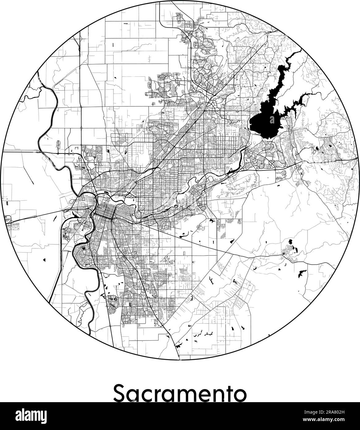Carte de la ville Sacramento Etats-Unis Amérique du Nord illustration vectorielle noir blanc Illustration de Vecteur