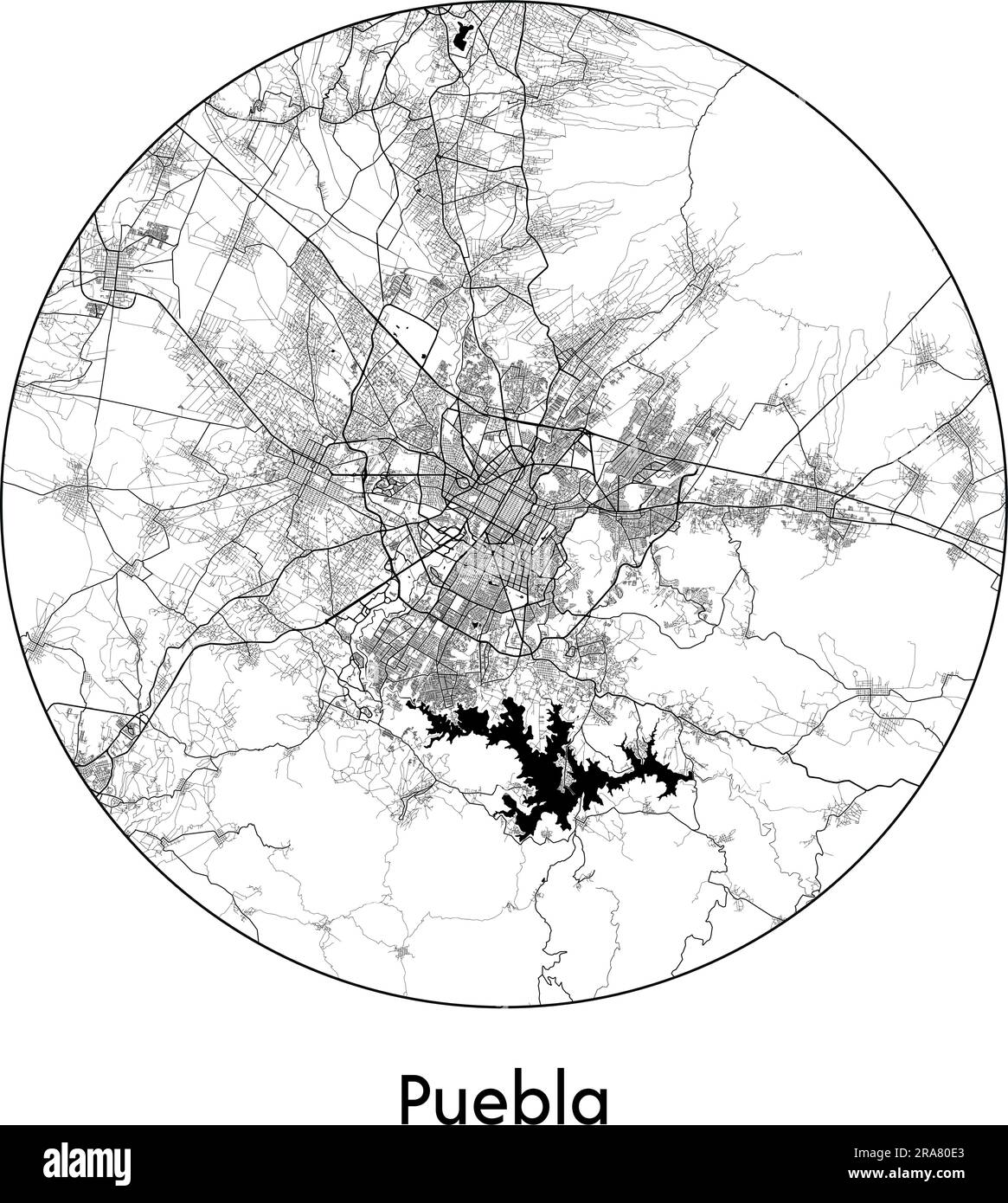 Carte de la ville Puebla Mexique Amérique du Nord illustration vectorielle noir blanc Illustration de Vecteur