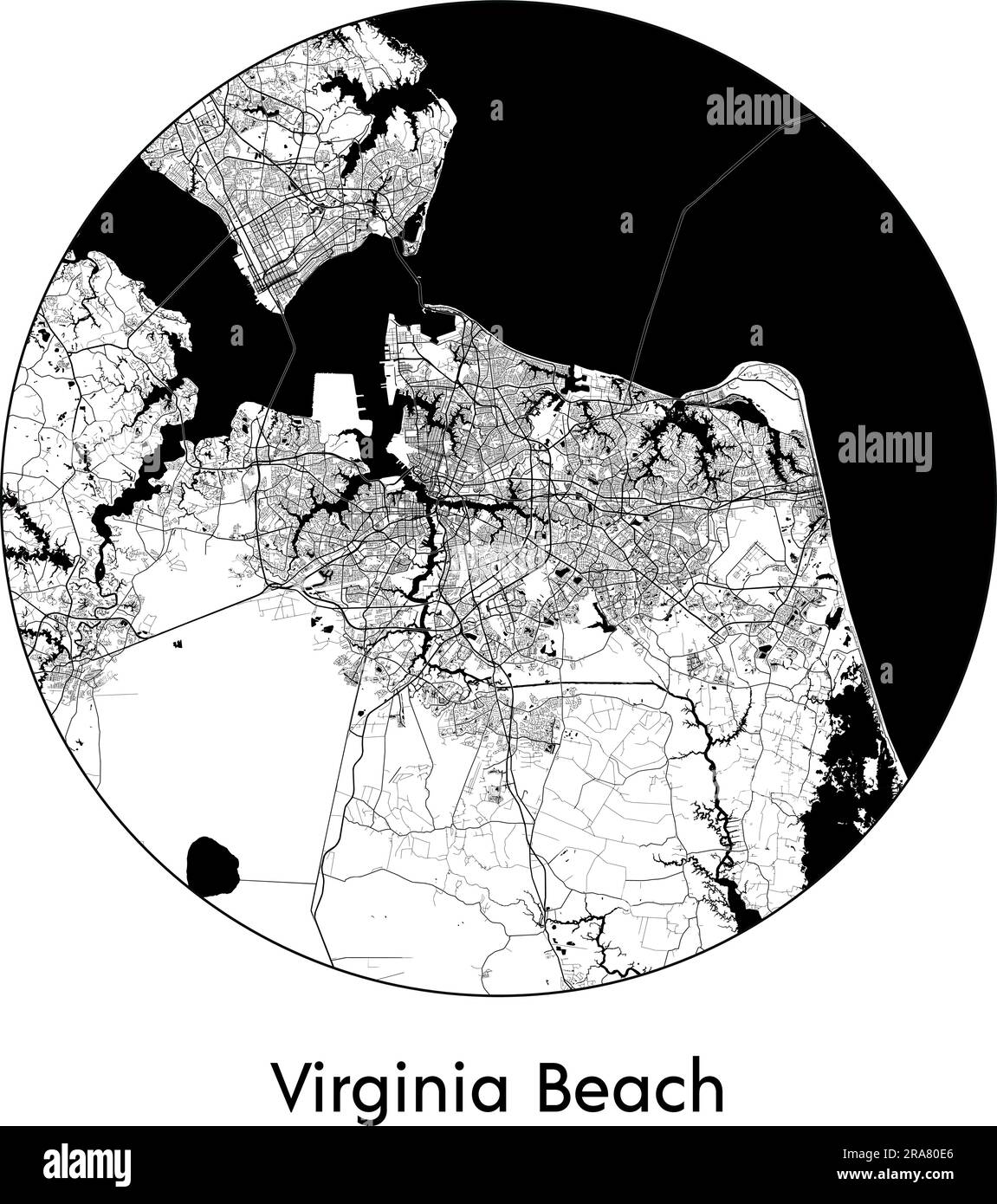 Carte de la ville Virginia Beach États-Unis Amérique du Nord illustration vectorielle noir blanc Illustration de Vecteur