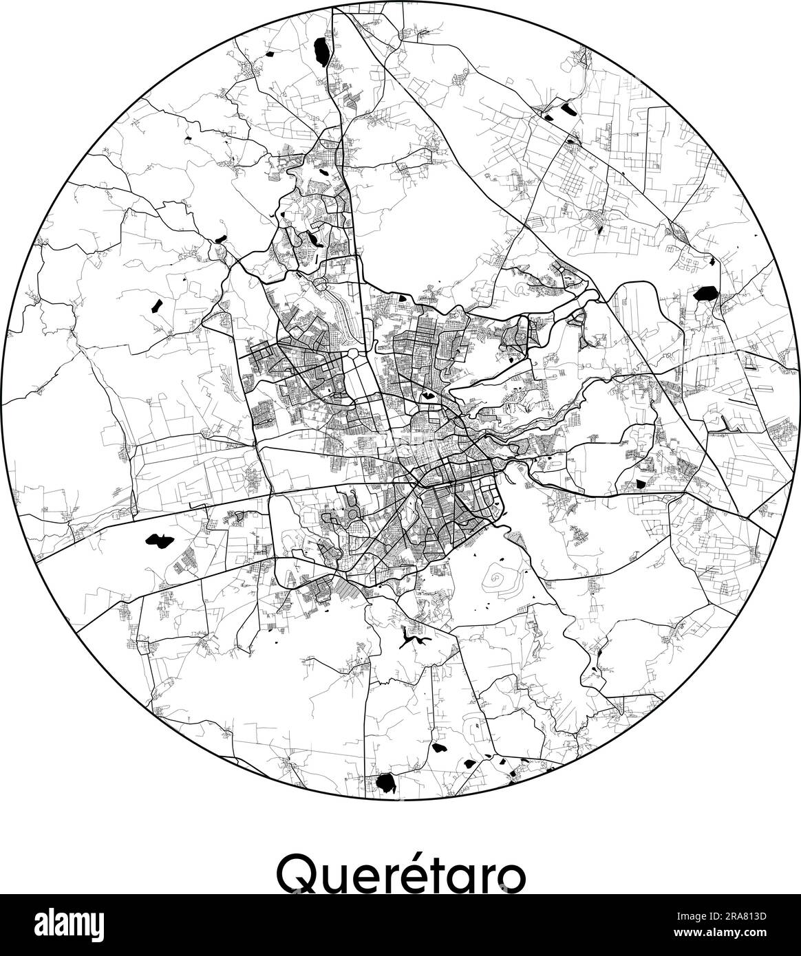 Carte de la ville Queretaro Mexique Amérique du Nord illustration vectorielle noir blanc Illustration de Vecteur