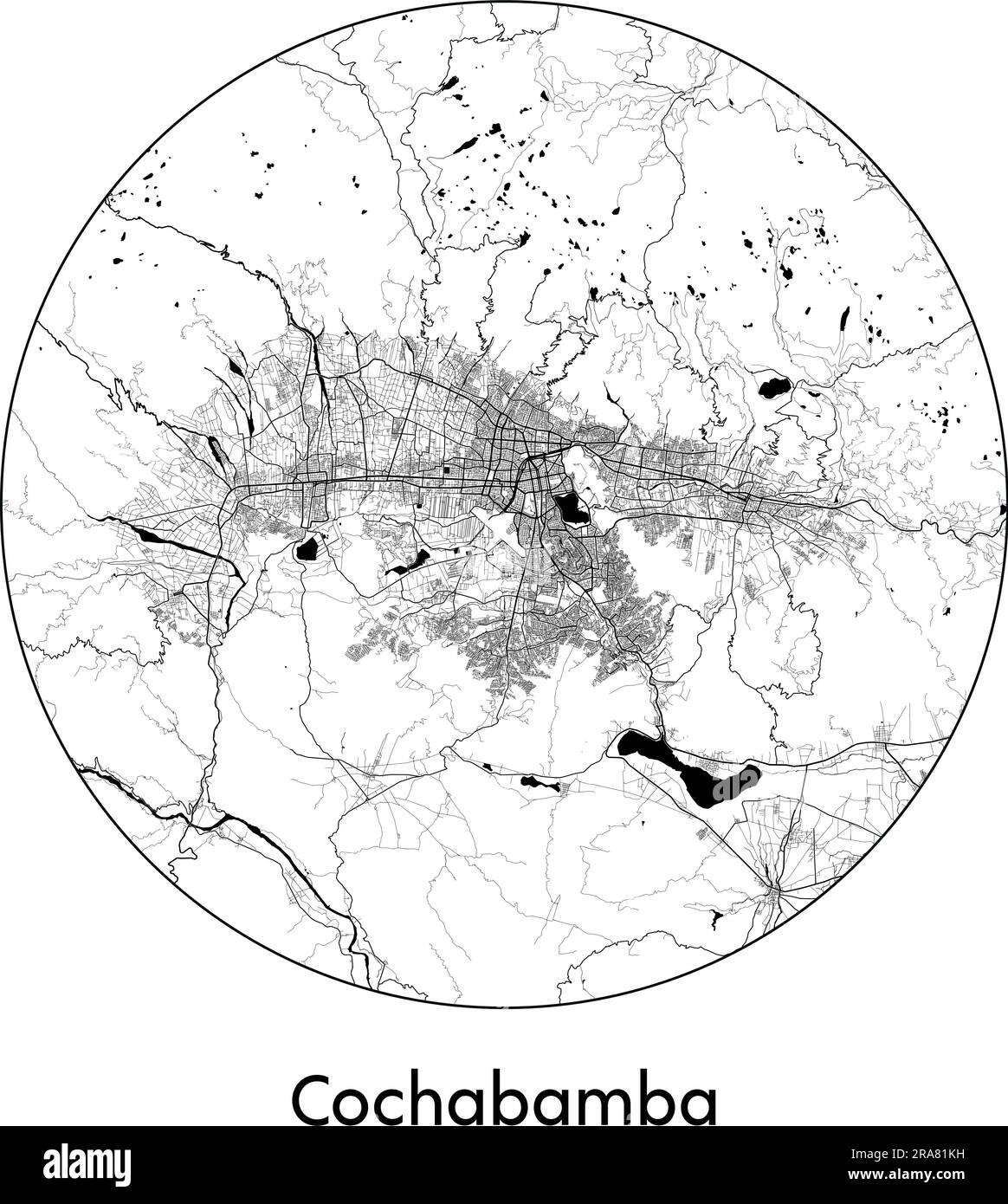 Carte de la ville Cochabamba Bolivie Amérique du Sud illustration vectorielle noir blanc Illustration de Vecteur