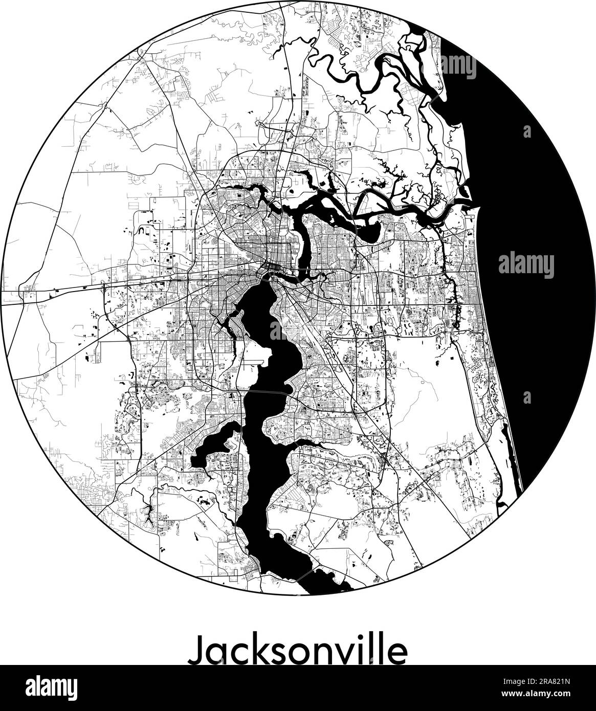 Carte de la ville Jacksonville États-Unis Amérique du Nord illustration vectorielle noir blanc Illustration de Vecteur