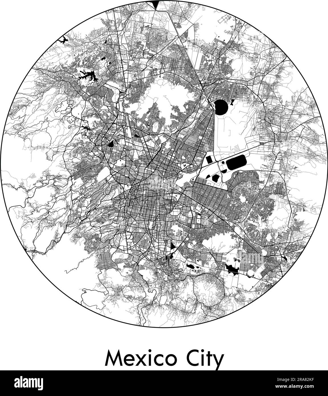 Carte de la ville Mexico ville Mexique Amérique du Nord illustration vectorielle noir blanc Illustration de Vecteur