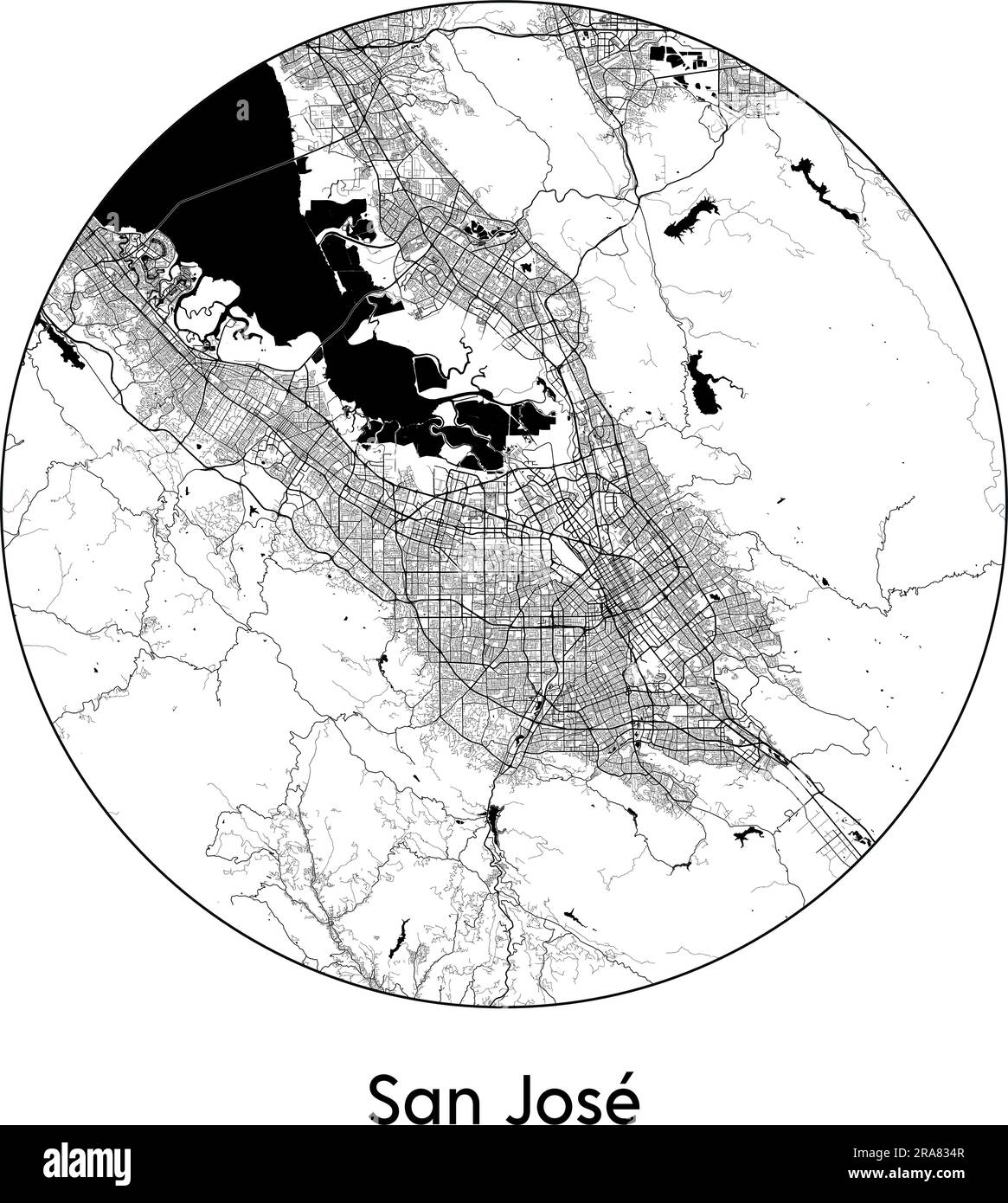 Carte de la ville San Jose États-Unis Amérique du Nord illustration vecteur noir blanc Illustration de Vecteur