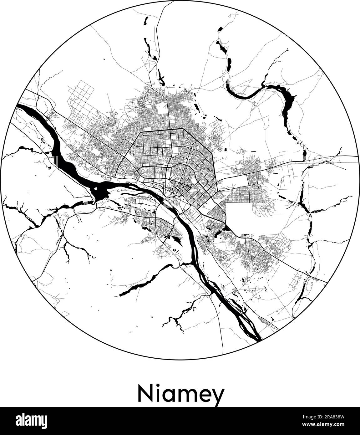 Carte de la ville Niamey Niger Afrique vecteur illustration noir blanc Illustration de Vecteur