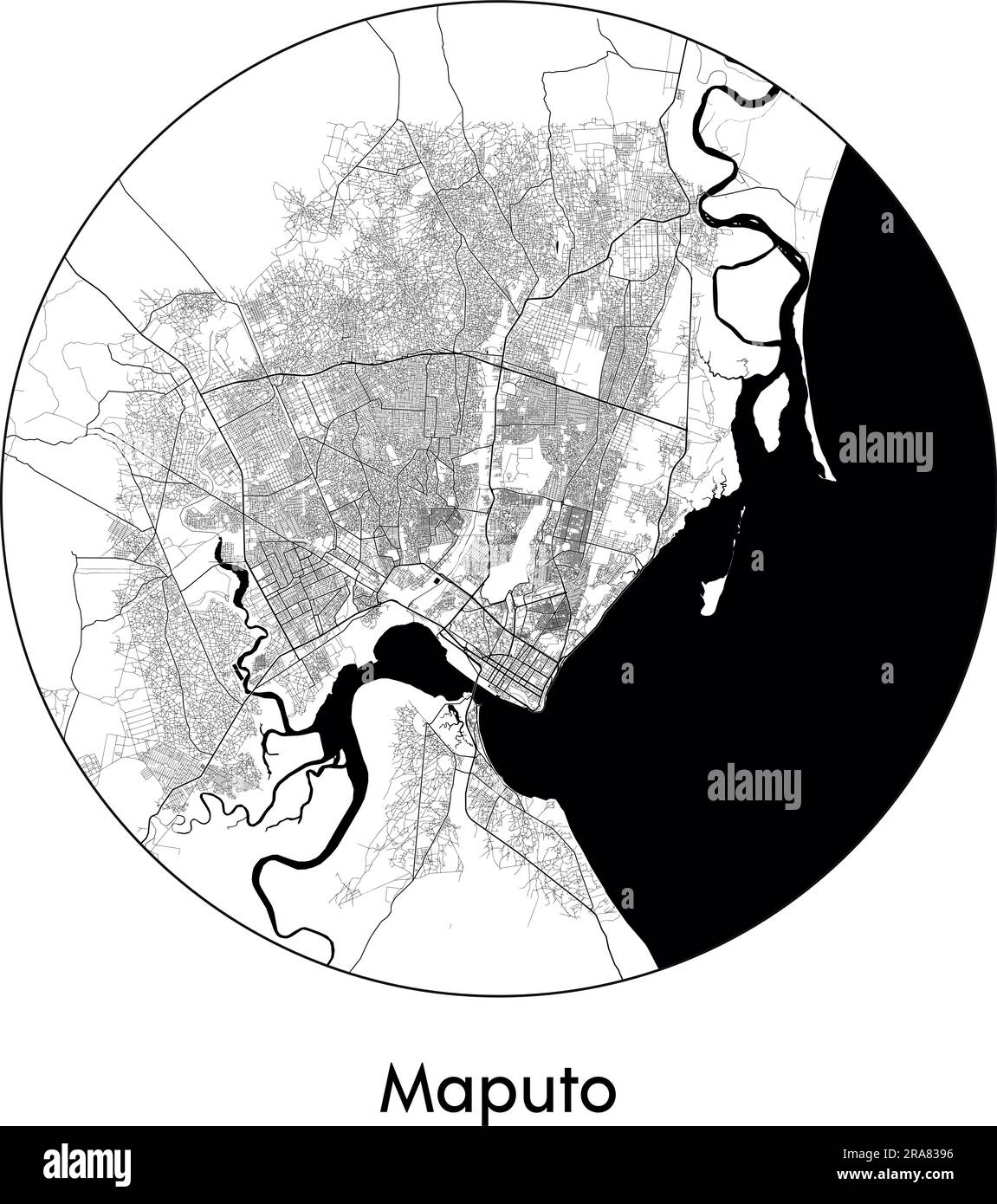 Carte de la ville Maputo Mozambique Afrique illustration vectorielle noir blanc Illustration de Vecteur