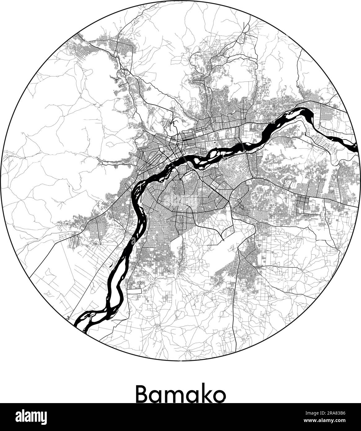 Carte de la ville Bamako Mali Afrique vecteur illustration noir blanc Illustration de Vecteur