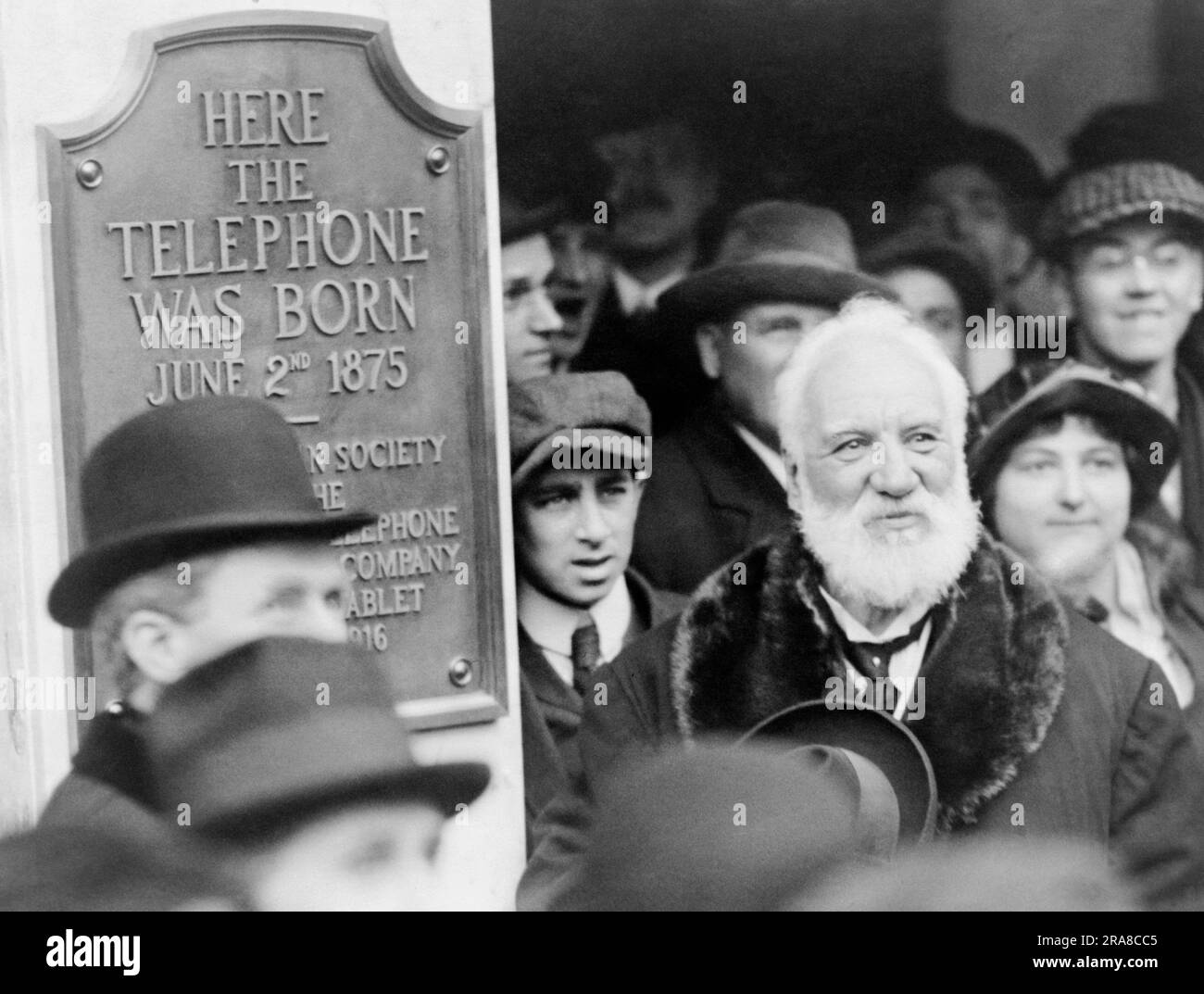 Boston, Massachusetts : 1916 Alexander Graham Bell au dévoilement d'une plaque commémorant l'invention du téléphone en his1876, Banque D'Images