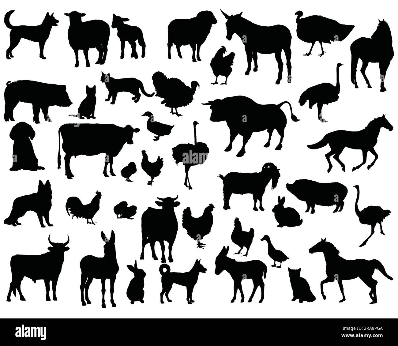 Ensemble de silhouettes animaux de ferme Illustration de Vecteur