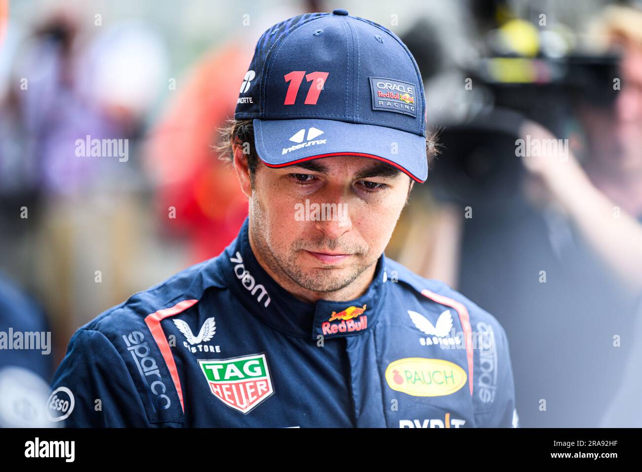 Sergio Perez, pilote mexicain de la course Oracle Red Bull Racing, réagit après la course de sprint pendant le week-end du Grand Prix autrichien de F1 au Red Bull Ring, à Spielberg, en Autriche, sur 1 juillet 2023. Crédit: Jure Makovec/Alay Live News Banque D'Images