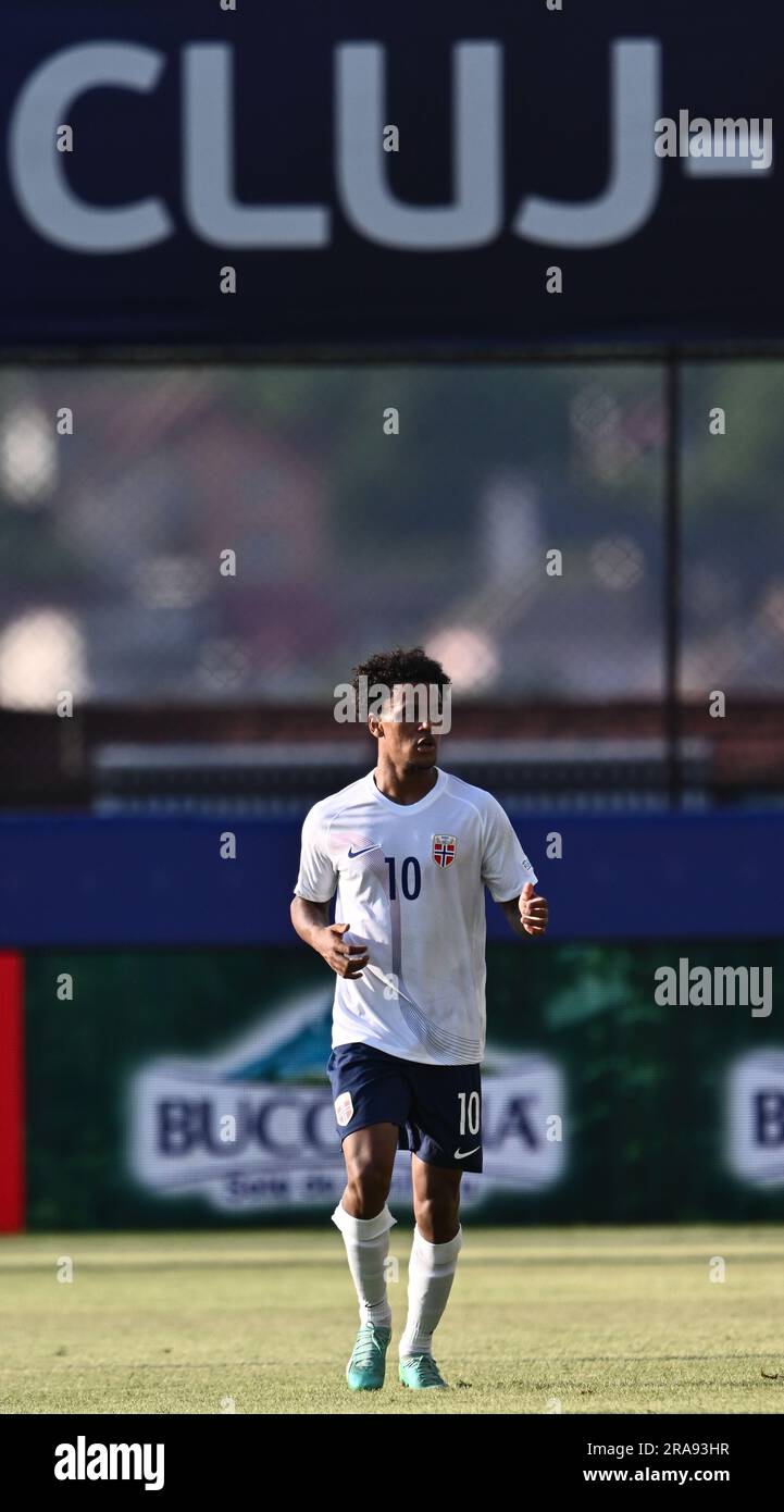 CLUJ-NAPOCA, ROUMANIE - JUIN 22: Oscar Bobb de Norvège pendant le match de l'UEFA des moins de 21 ans Euro 2023 Groupe D entre la Norvège et la Suisse au stade Dr. Co Banque D'Images