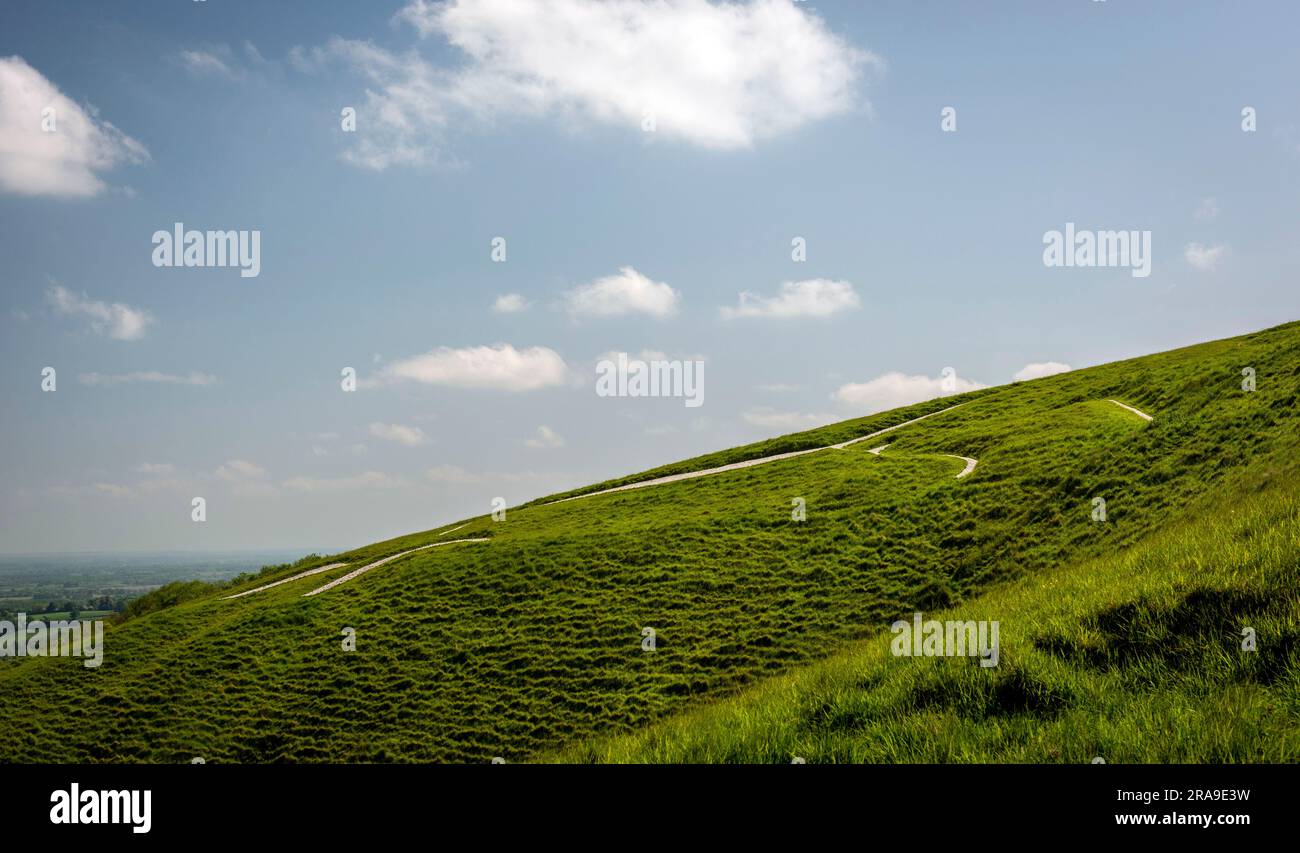 Le personnage coupé de l'âge de bronze à la craie du cheval blanc Uffington à Oxfordshire, Royaume-Uni Banque D'Images