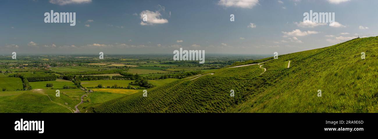 Le personnage coupé de l'âge de bronze à la craie du cheval blanc Uffington à Oxfordshire, Royaume-Uni Banque D'Images