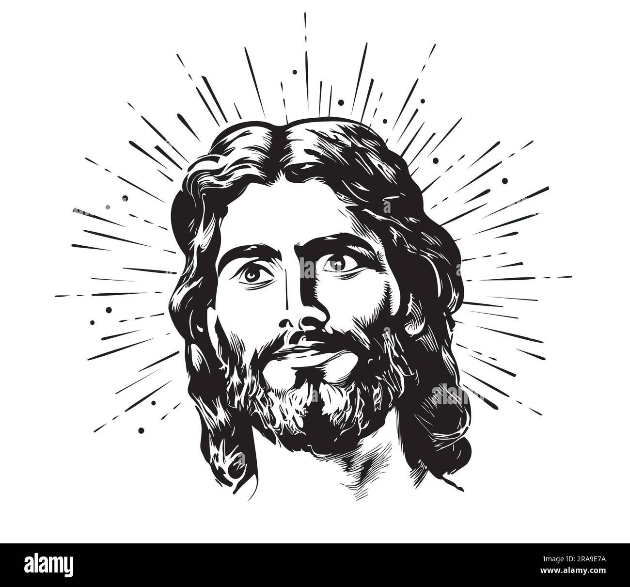 Visage de Jésus souriant croquis abstrait dessiné à la main dans l'illustration de style Doodle Illustration de Vecteur